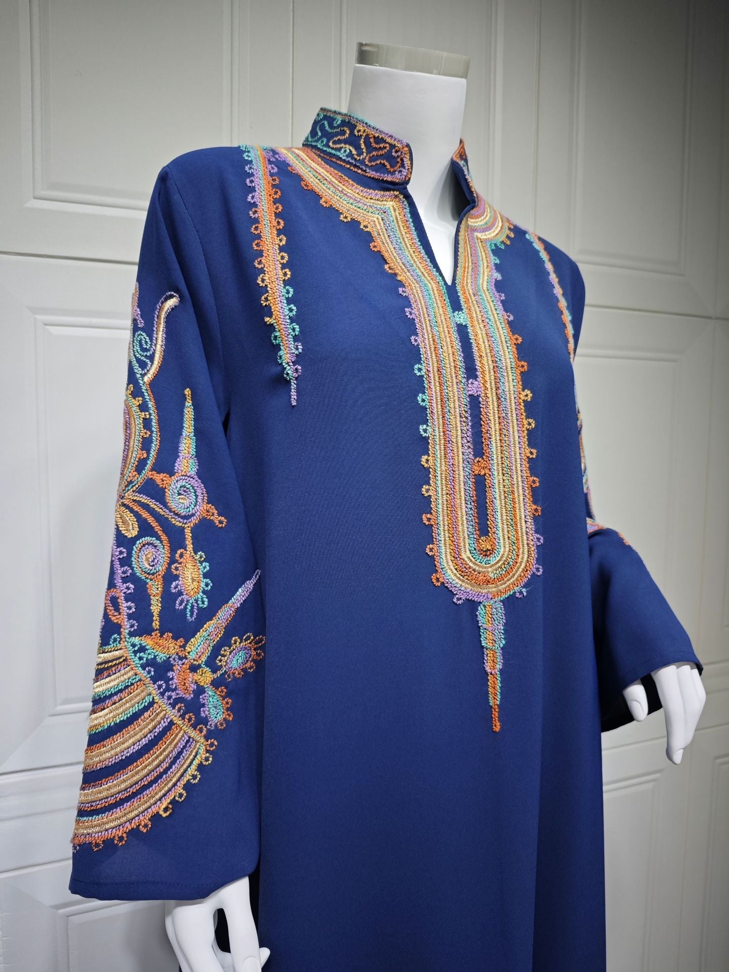 LM6661 Rope Embroidery Pullover Robe Dress, Long Sleeves, Loose Fit.
