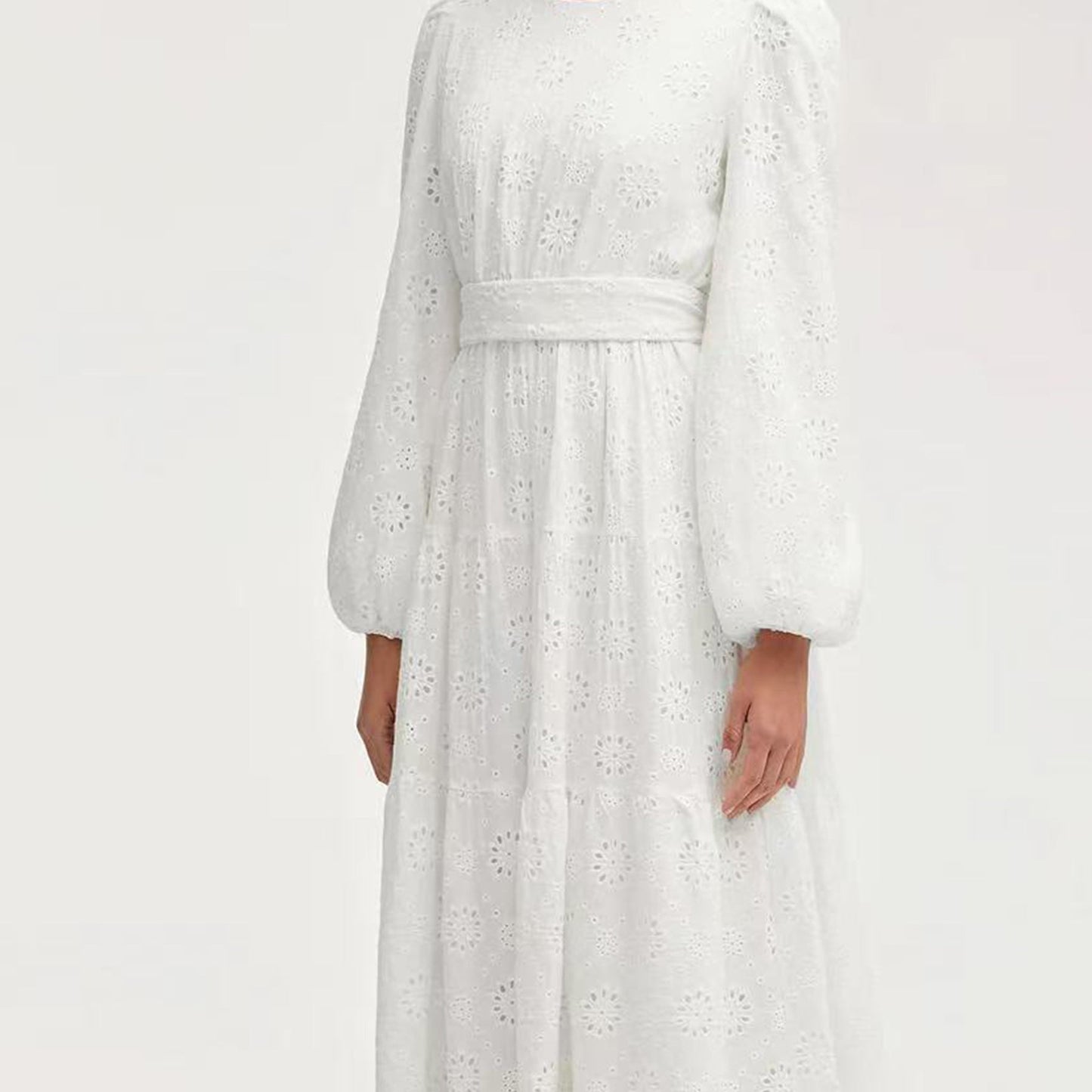 LM6630 Cotton embroidered flower long dress