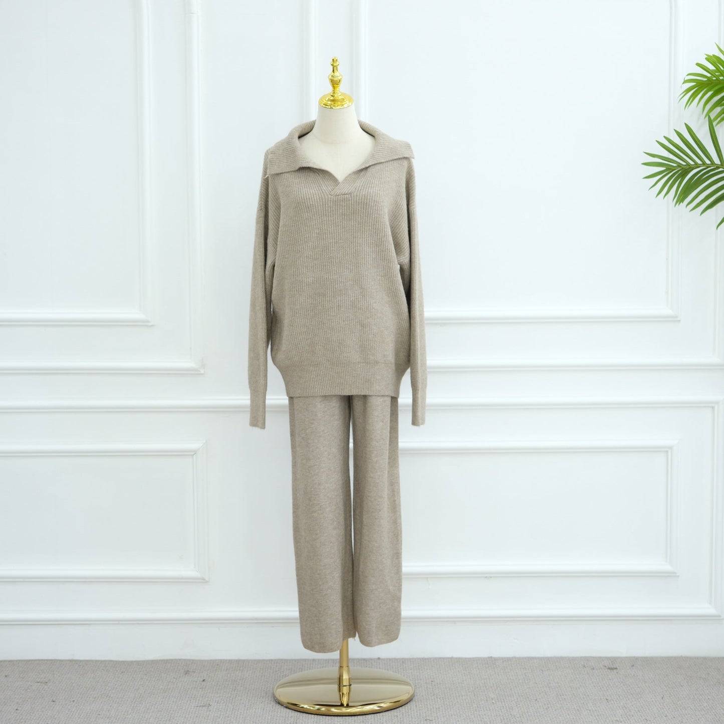 LM6594 Autumn and Winter Thickened Knitted Suit | Simple Solid Color Two-piece Suit