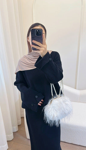 LM6597 Autumn and winter thickened knitted suit solid color two-piece suit (excluding headscarf) top + skirt
