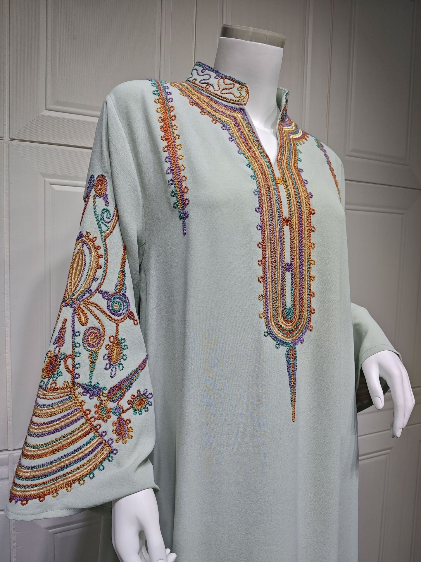 LM6661 Rope Embroidery Pullover Robe Dress, Long Sleeves, Loose Fit.
