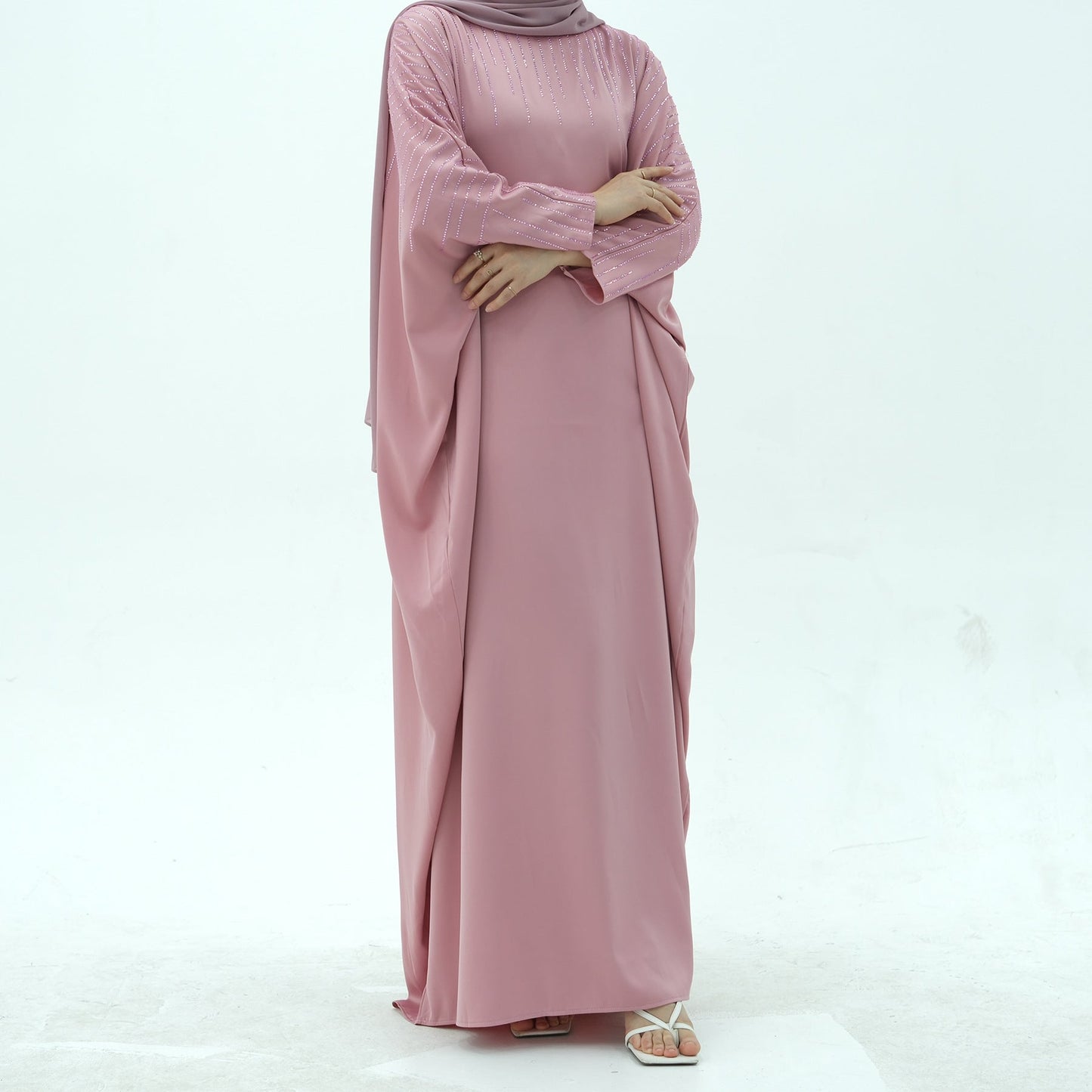 LM6610 Rhinestone-embellished long Abaya dress (headscarf not included)