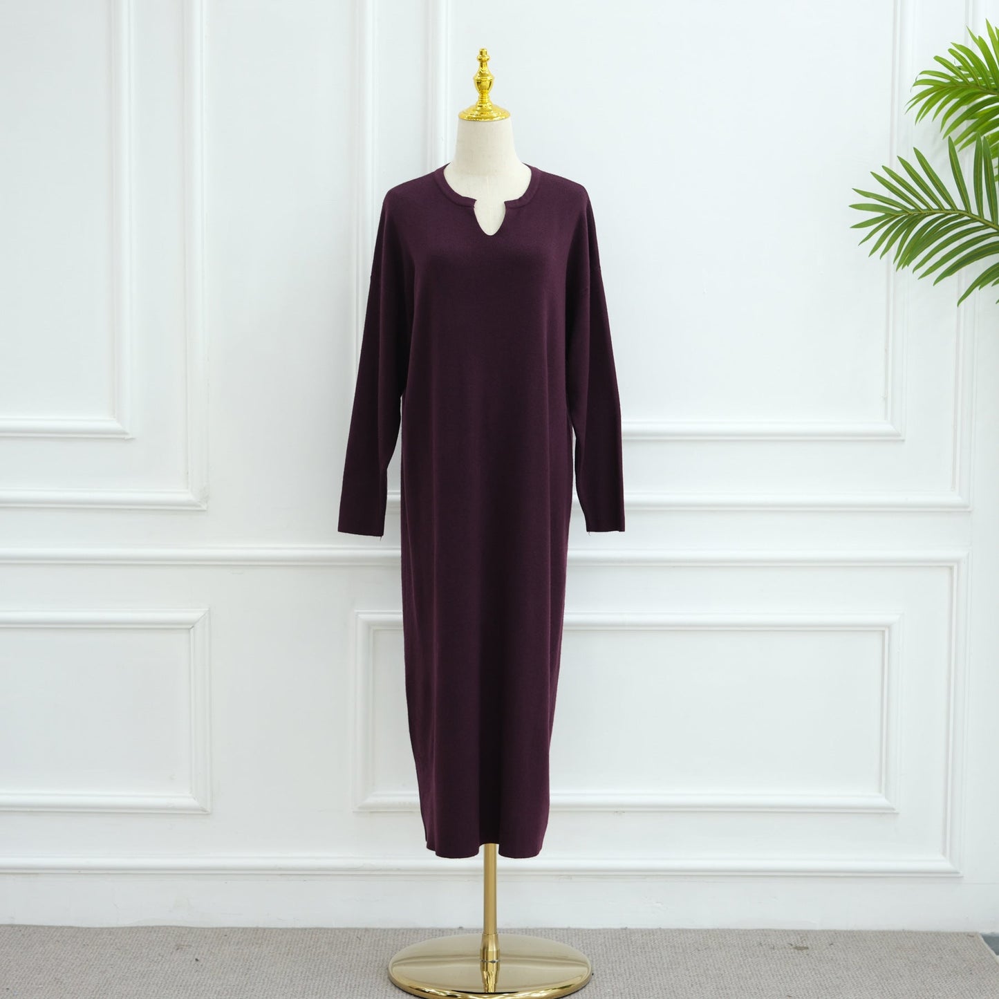 LM6598 Autumn and Winter Knitted Dress, Long Solid Color (headscarf Not Included)