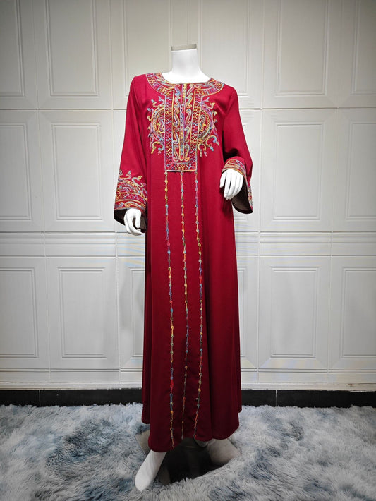LM6666 Embroidered long wide-sleeved dress | Comfortable fit, easy to wear