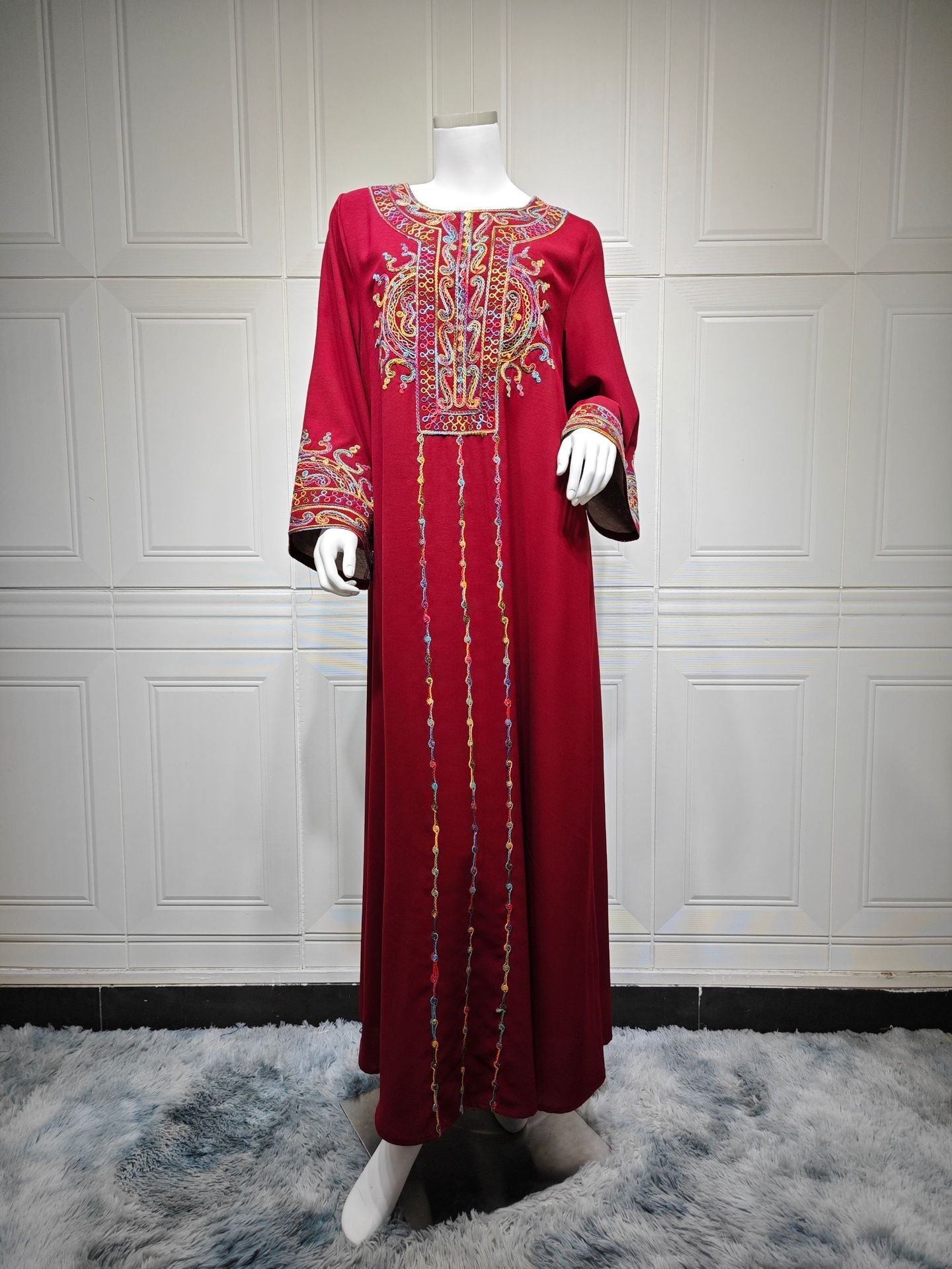LM6666 Embroidered long wide-sleeved dress | Comfortable fit, easy to wear