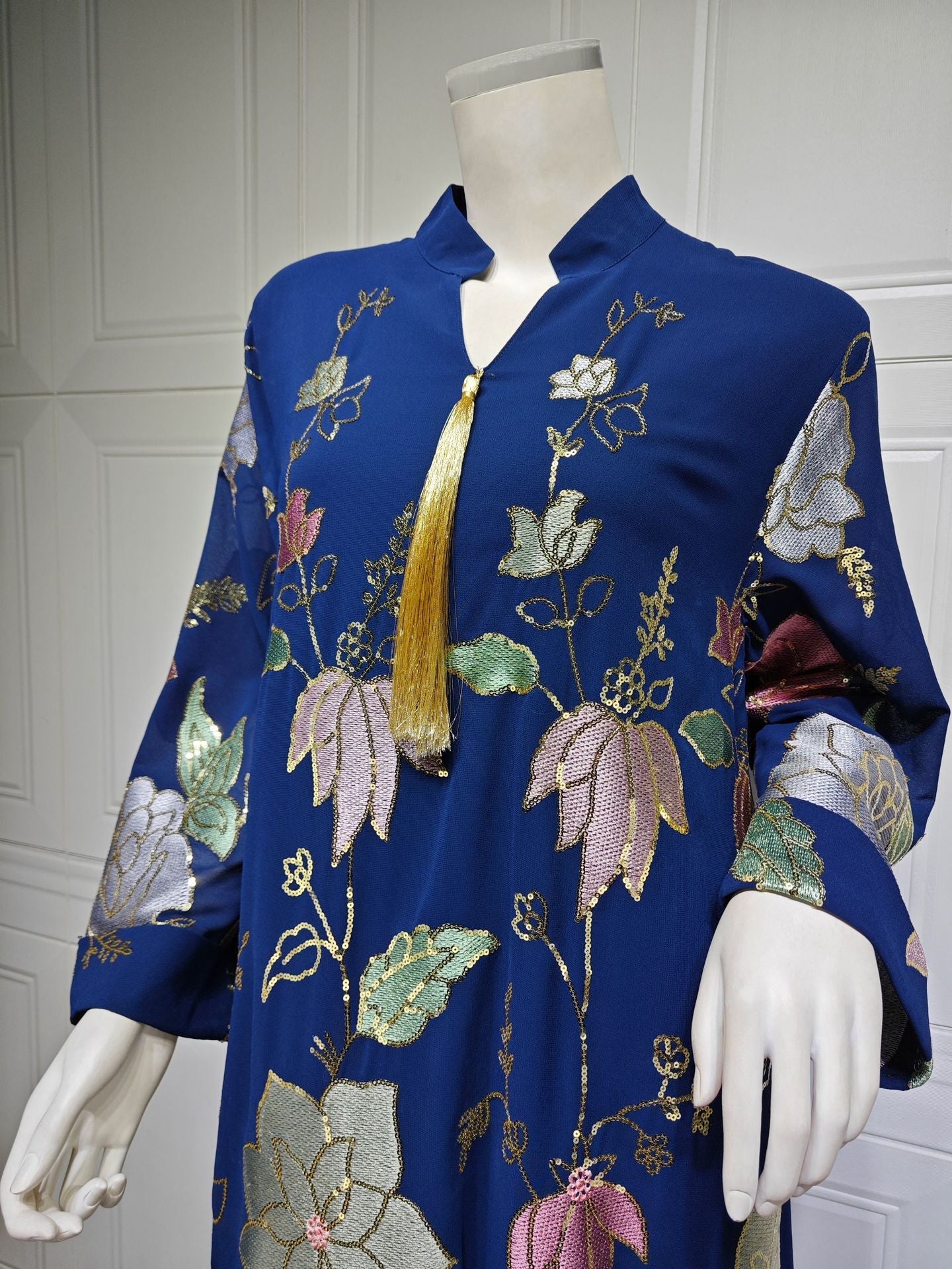 LM6649 Sequined Embroidered Tassel Long Robe, Elegant and Sophisticated Dress