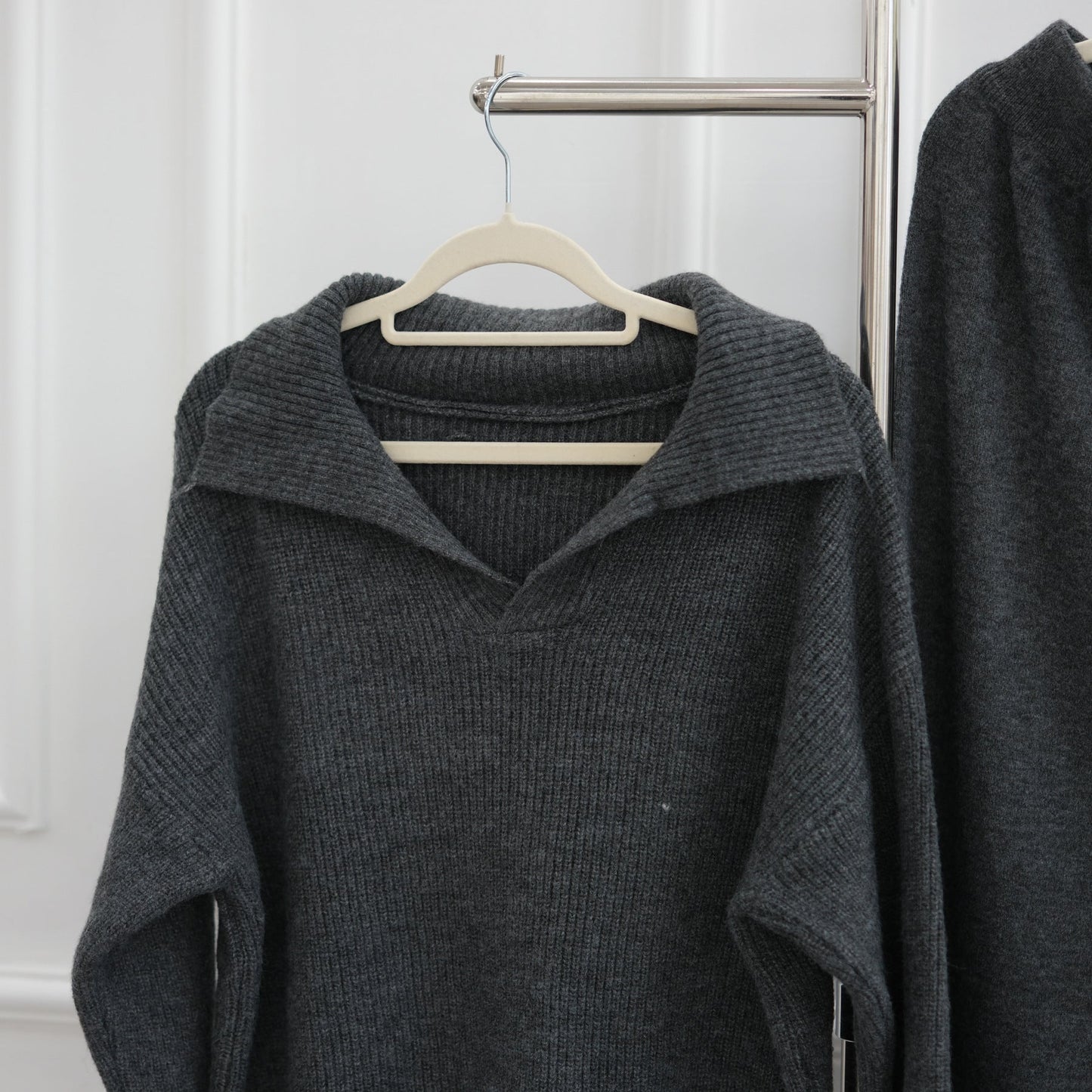 LM6594 Autumn and Winter Thickened Knitted Suit | Simple Solid Color Two-piece Suit
