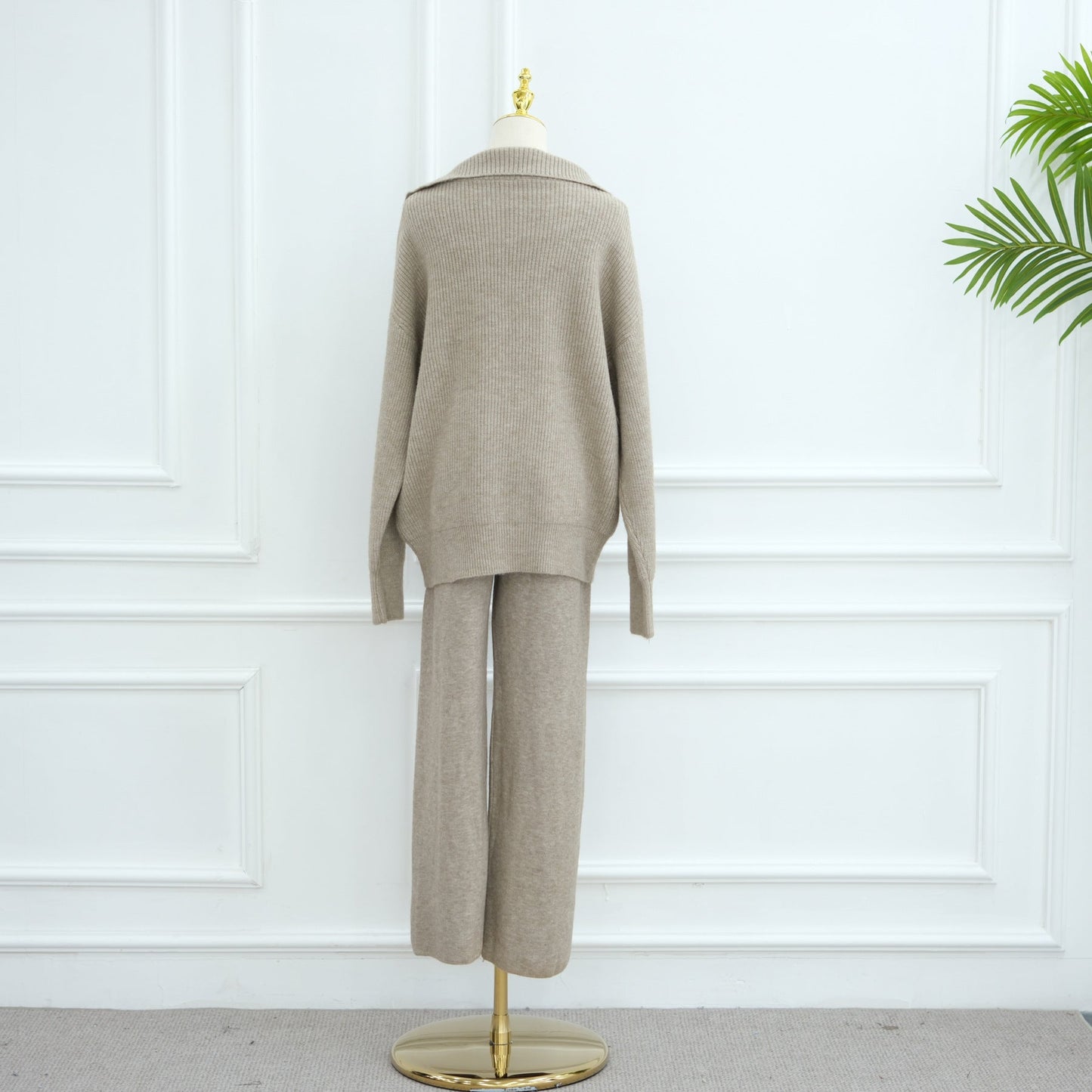 LM6594 Autumn and Winter Thickened Knitted Suit | Simple Solid Color Two-piece Suit