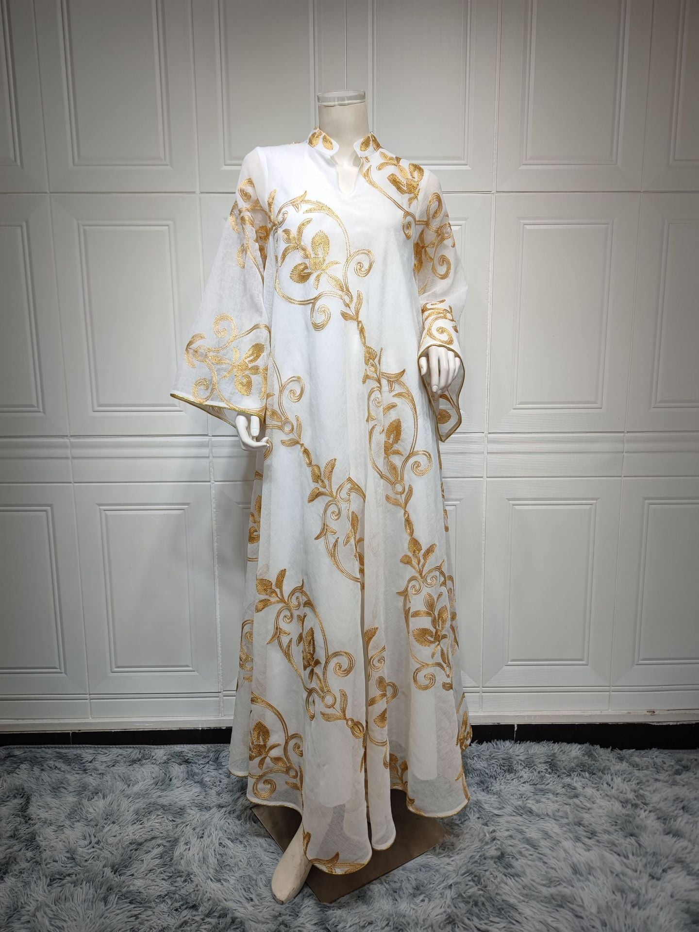 LM6650 Mesh Embroidered Maxi Dress - Elegant and Stylish