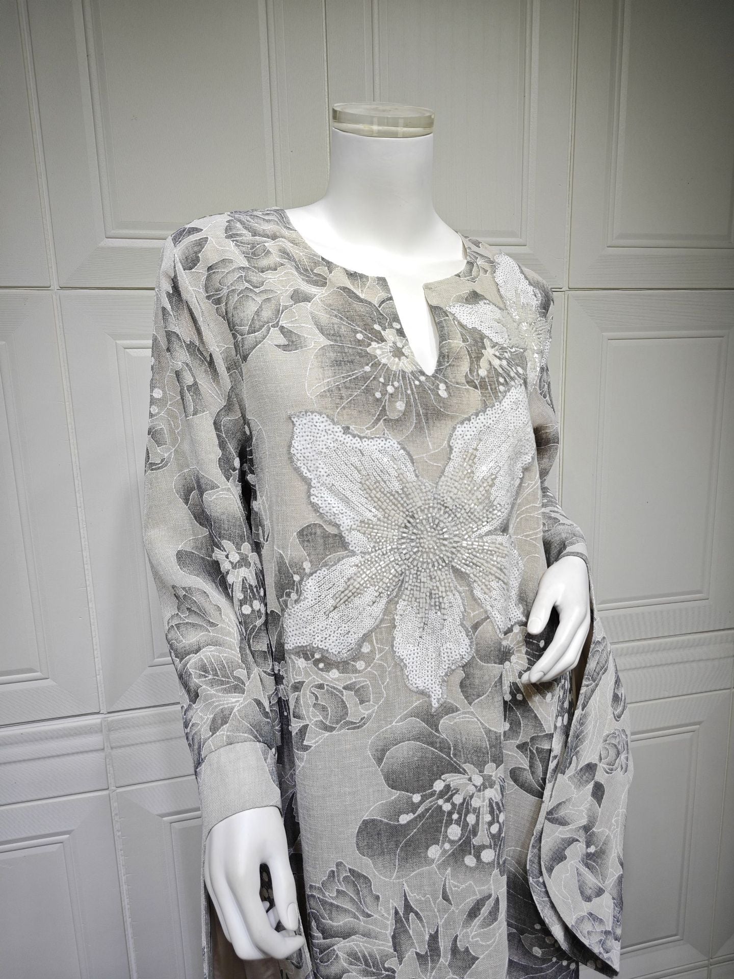 LM6639 Floral Appliqué Embroidered Long Dress