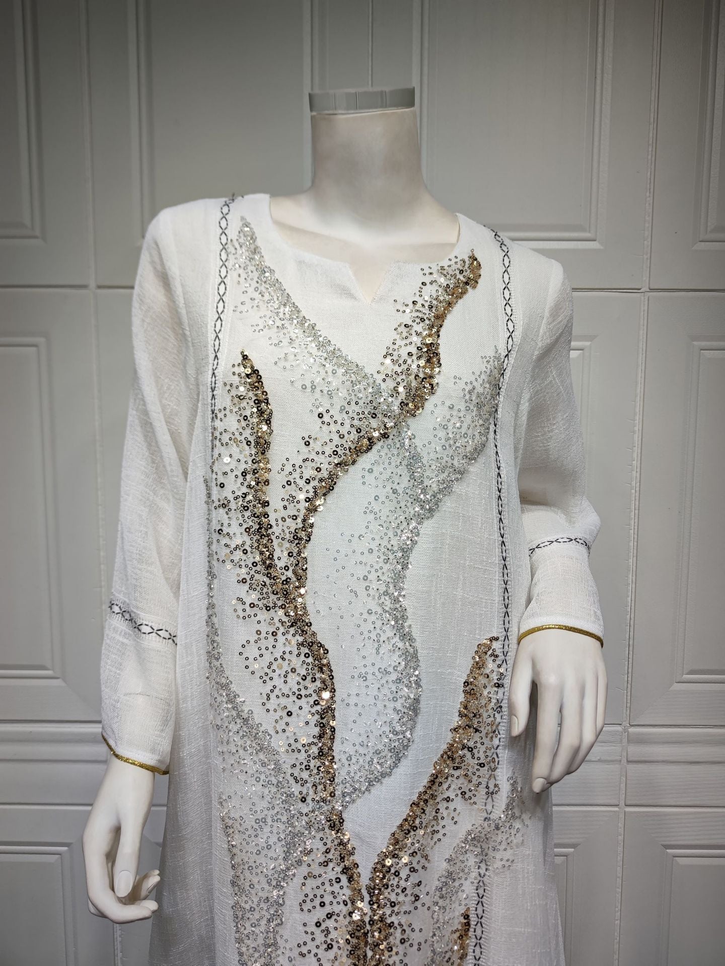 LM6637  Mesh Sequined Embroidered Long Dress