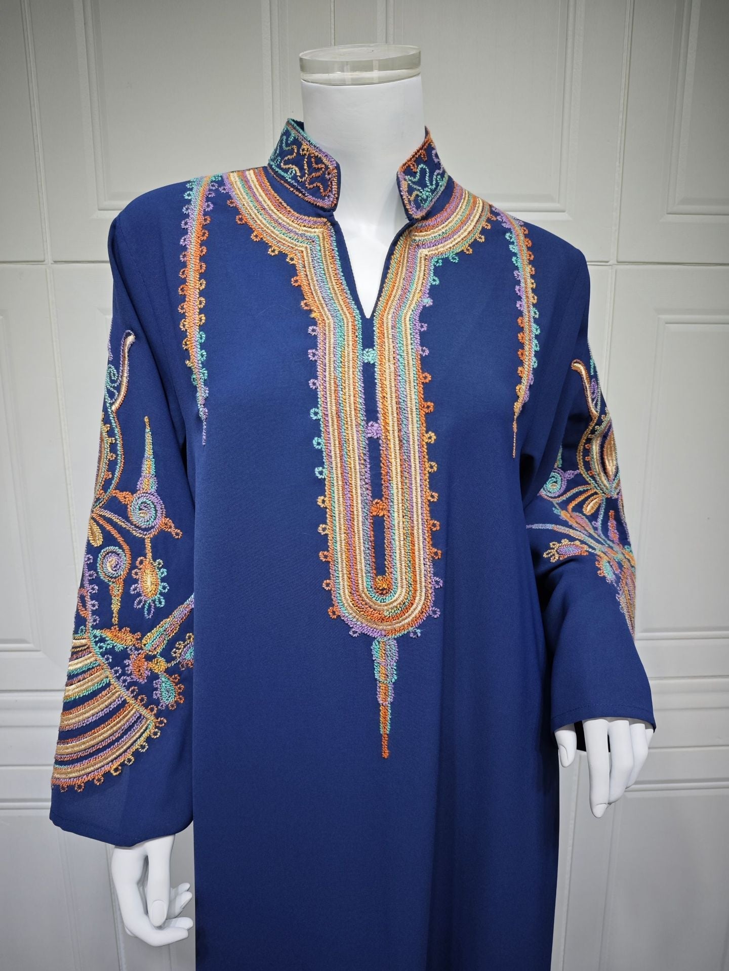 LM6661 Rope Embroidery Pullover Robe Dress, Long Sleeves, Loose Fit.