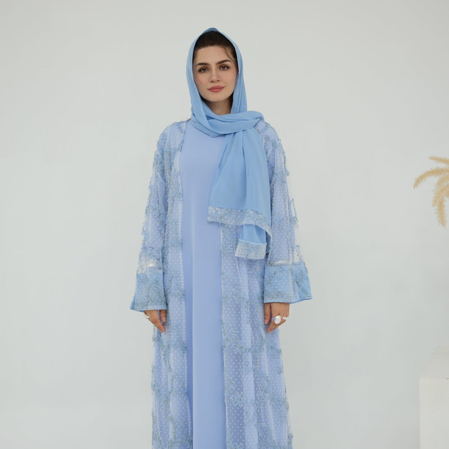 LM6622 3D flower mesh cardigan (optional headscarf and inner layer)