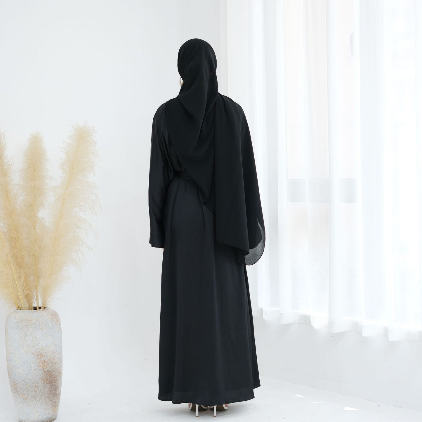 LM6624 Abaya Cardigan with Beaded Lace-up
