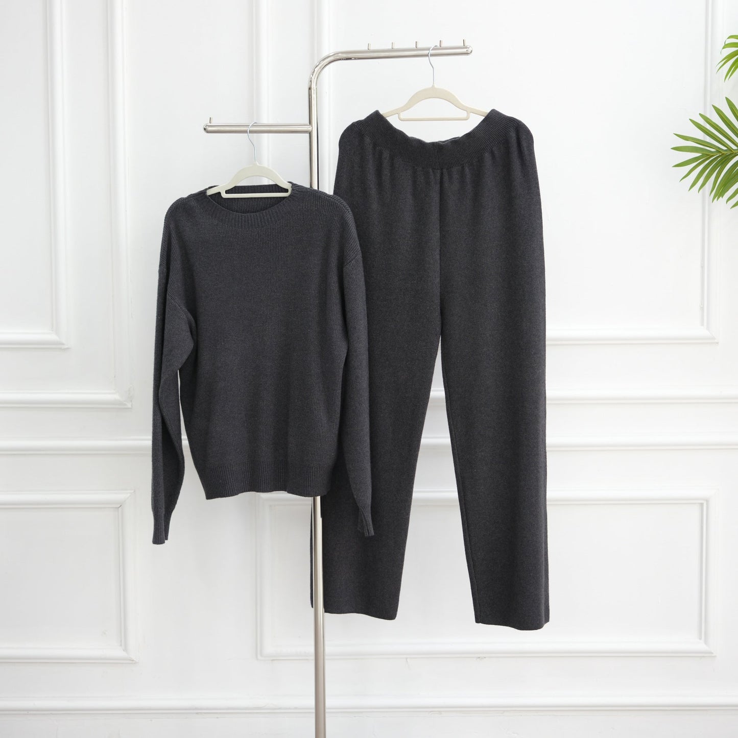 LM6595 Autumn and Winter Thickened Knitted Suit (Not Including Headscarf) | Simple Solid Color Two-Piece Suit