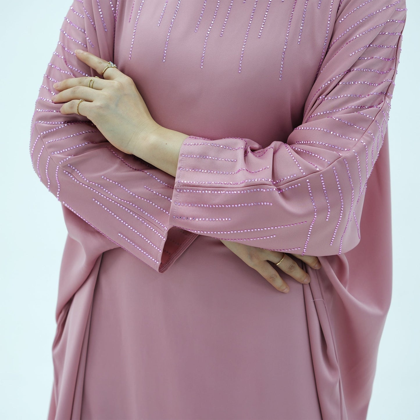 LM6610 Rhinestone-embellished long Abaya dress (headscarf not included)