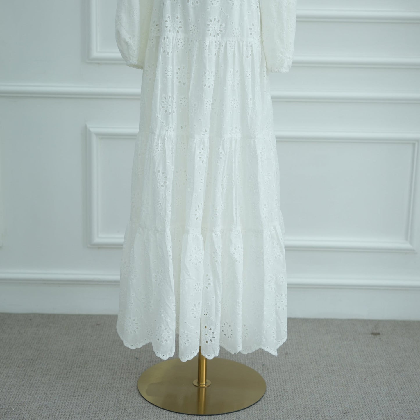 LM6630 Cotton embroidered flower long dress