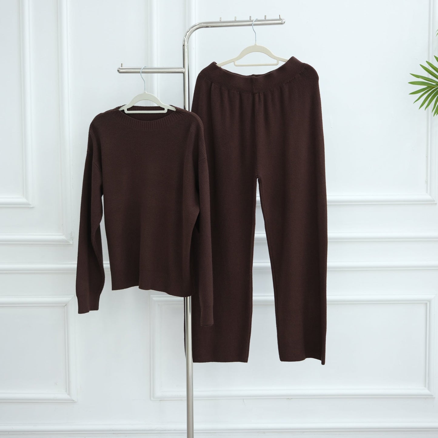 LM6595 Autumn and Winter Thickened Knitted Suit (Not Including Headscarf) | Simple Solid Color Two-Piece Suit