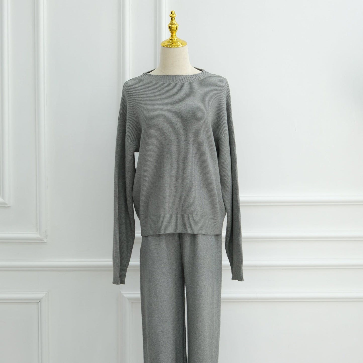LM6595 Autumn and Winter Thickened Knitted Suit (Not Including Headscarf) | Simple Solid Color Two-Piece Suit