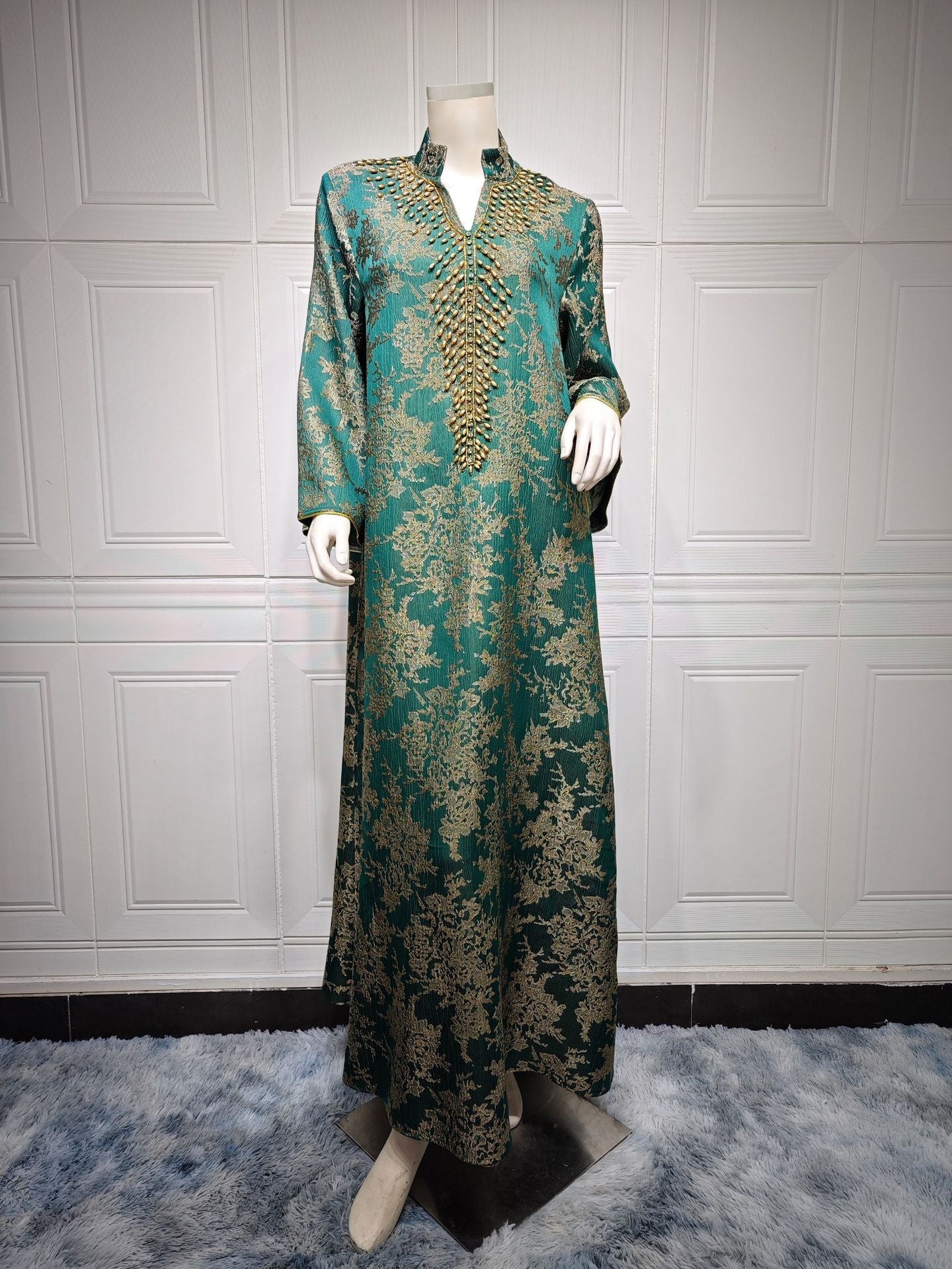 LM6660 Jacquard fabric embroidered beaded robe dress with rich design features