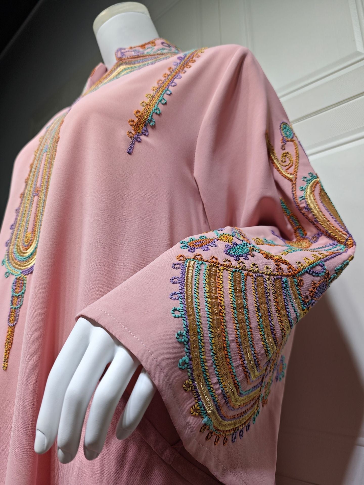 LM6661 Rope Embroidery Pullover Robe Dress, Long Sleeves, Loose Fit.