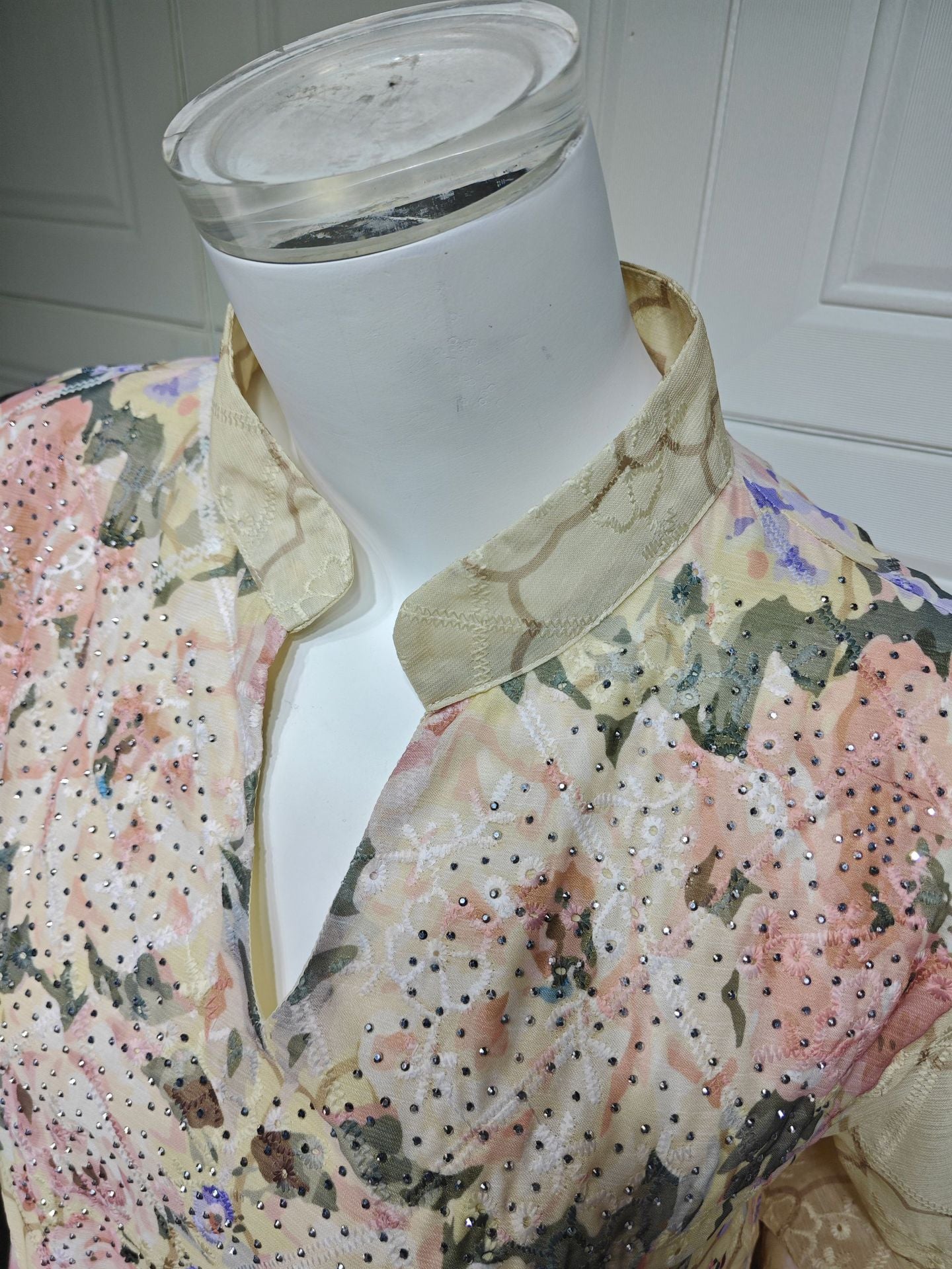LM6636 Floral Print Embroidered Long Dress
