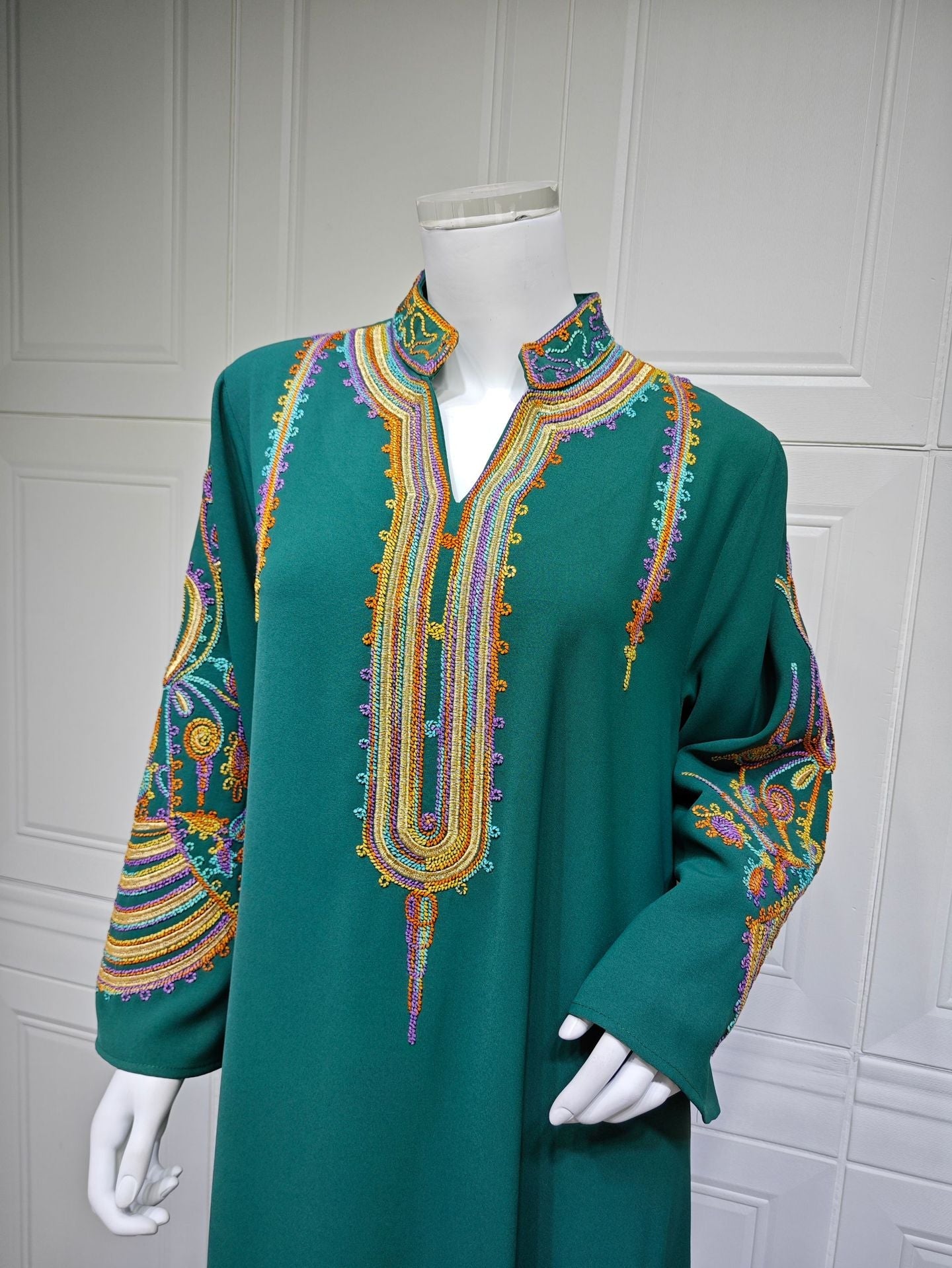 LM6661 Rope Embroidery Pullover Robe Dress, Long Sleeves, Loose Fit.