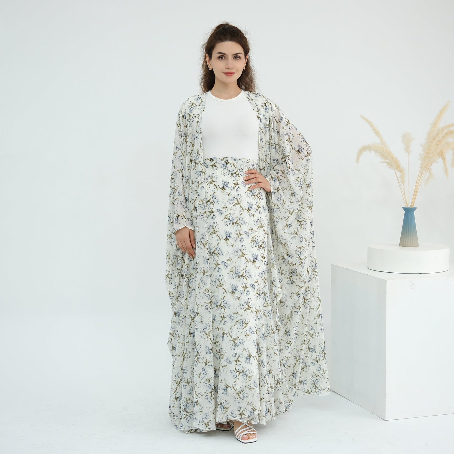 LM6580 Printed cardigan and skirt two-piece set