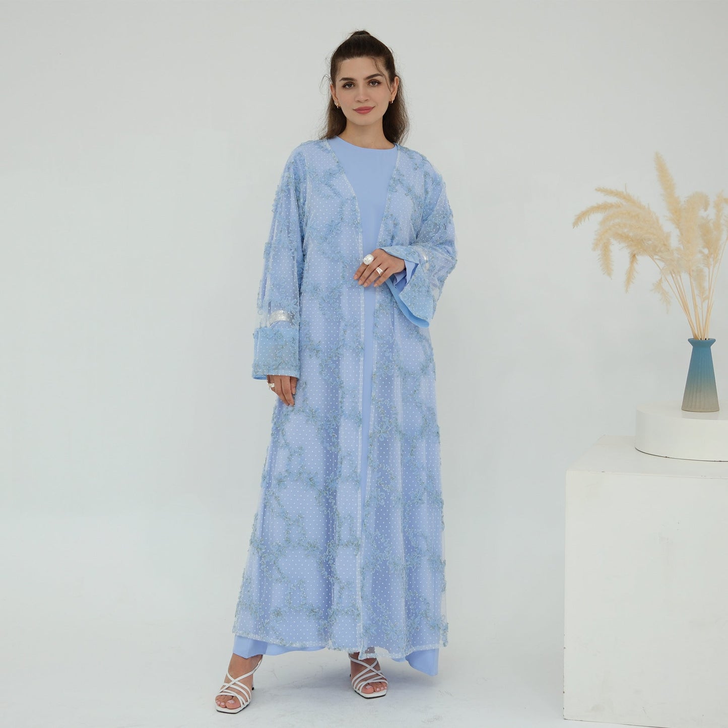 LM6622 3D flower mesh cardigan (optional headscarf and inner layer)