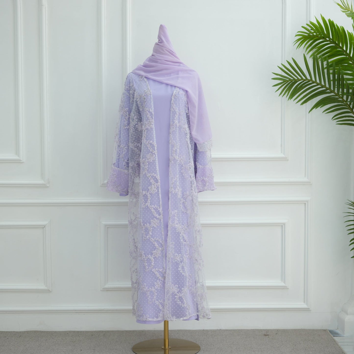 LM6622 3D flower mesh cardigan (optional headscarf and inner layer)