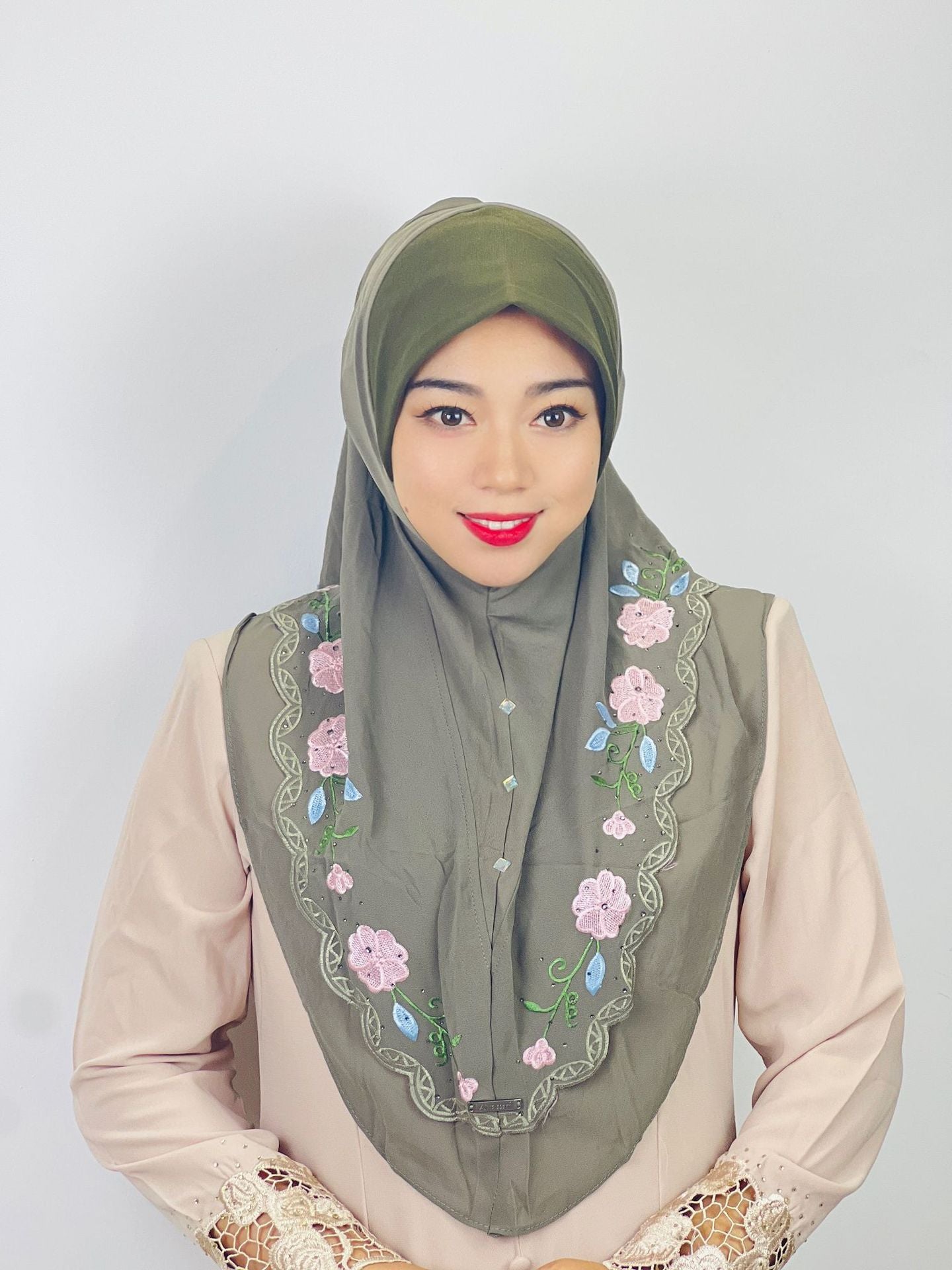 LUMAYA LM1105 Double Layered Floral Embroidered Lace Headscarf for Women