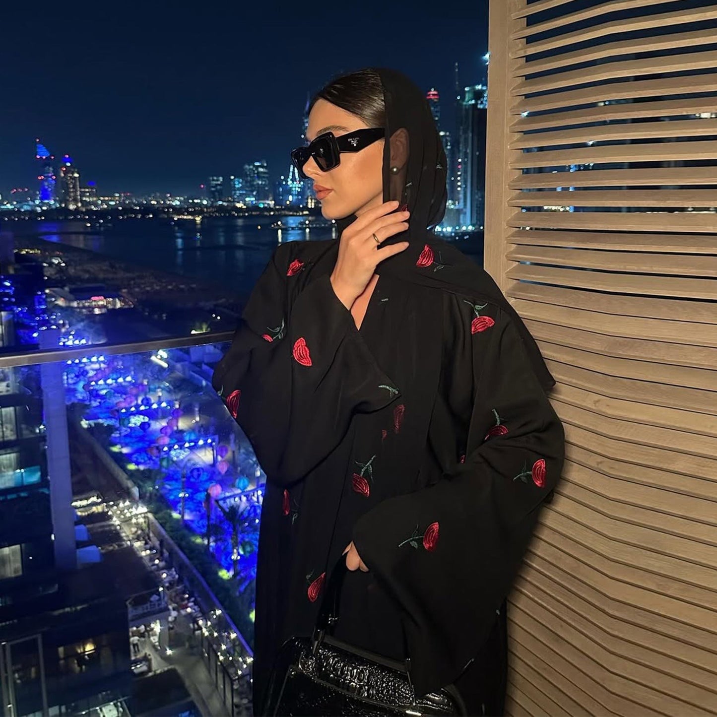 LM6631 Long cardigan with floral embroidery (headscarf optional)