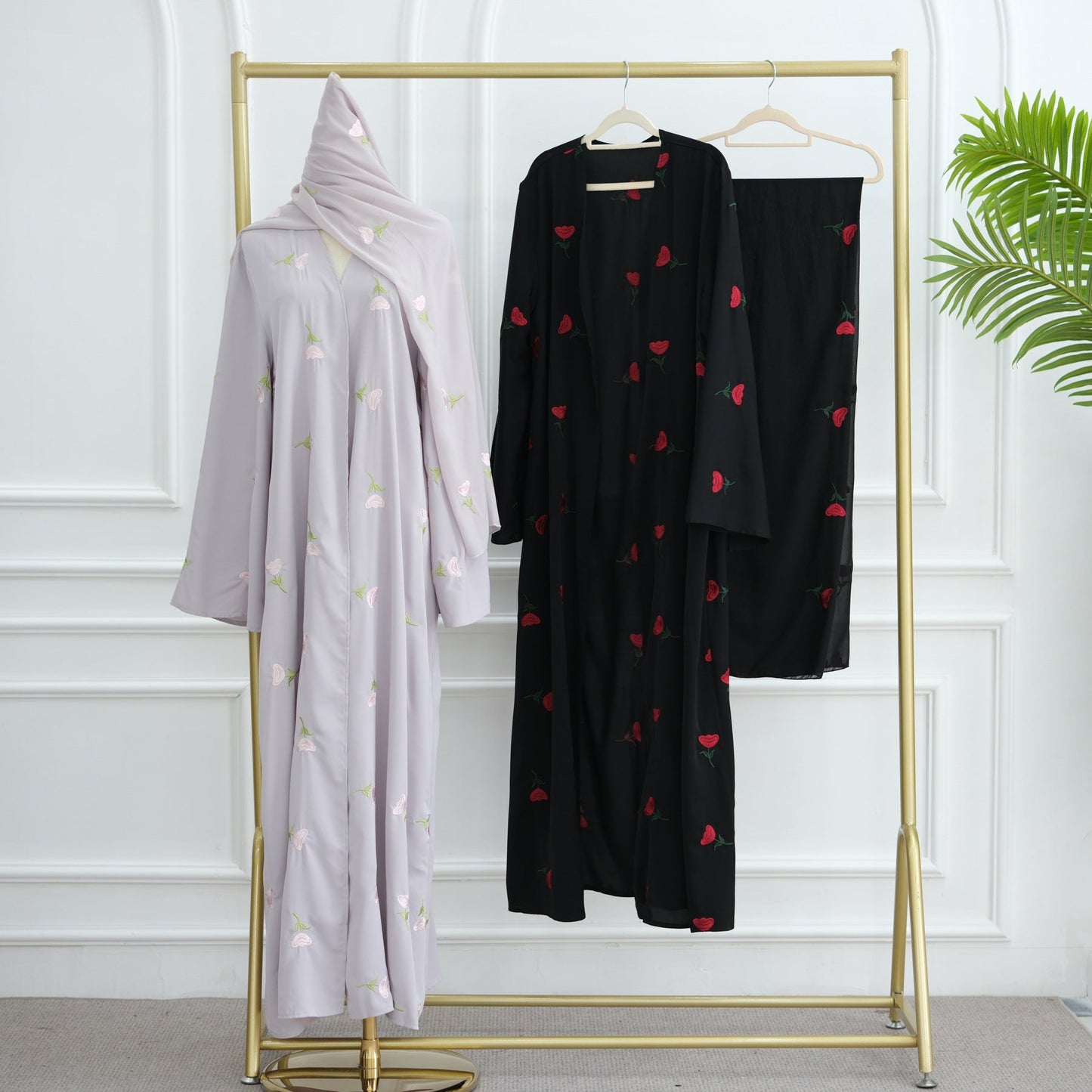 LM6631 Long cardigan with floral embroidery (headscarf optional)