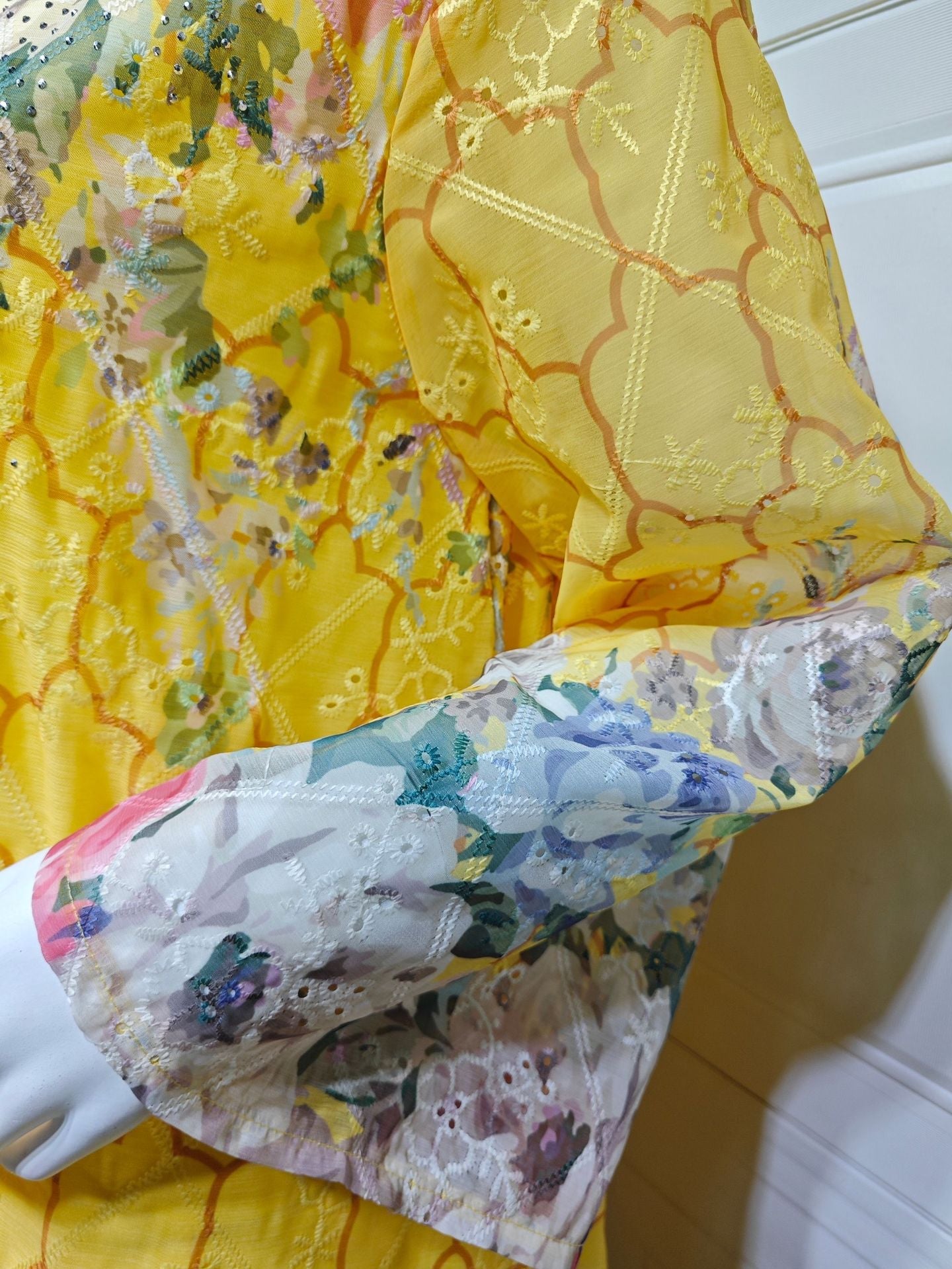 LM6636 Floral Print Embroidered Long Dress