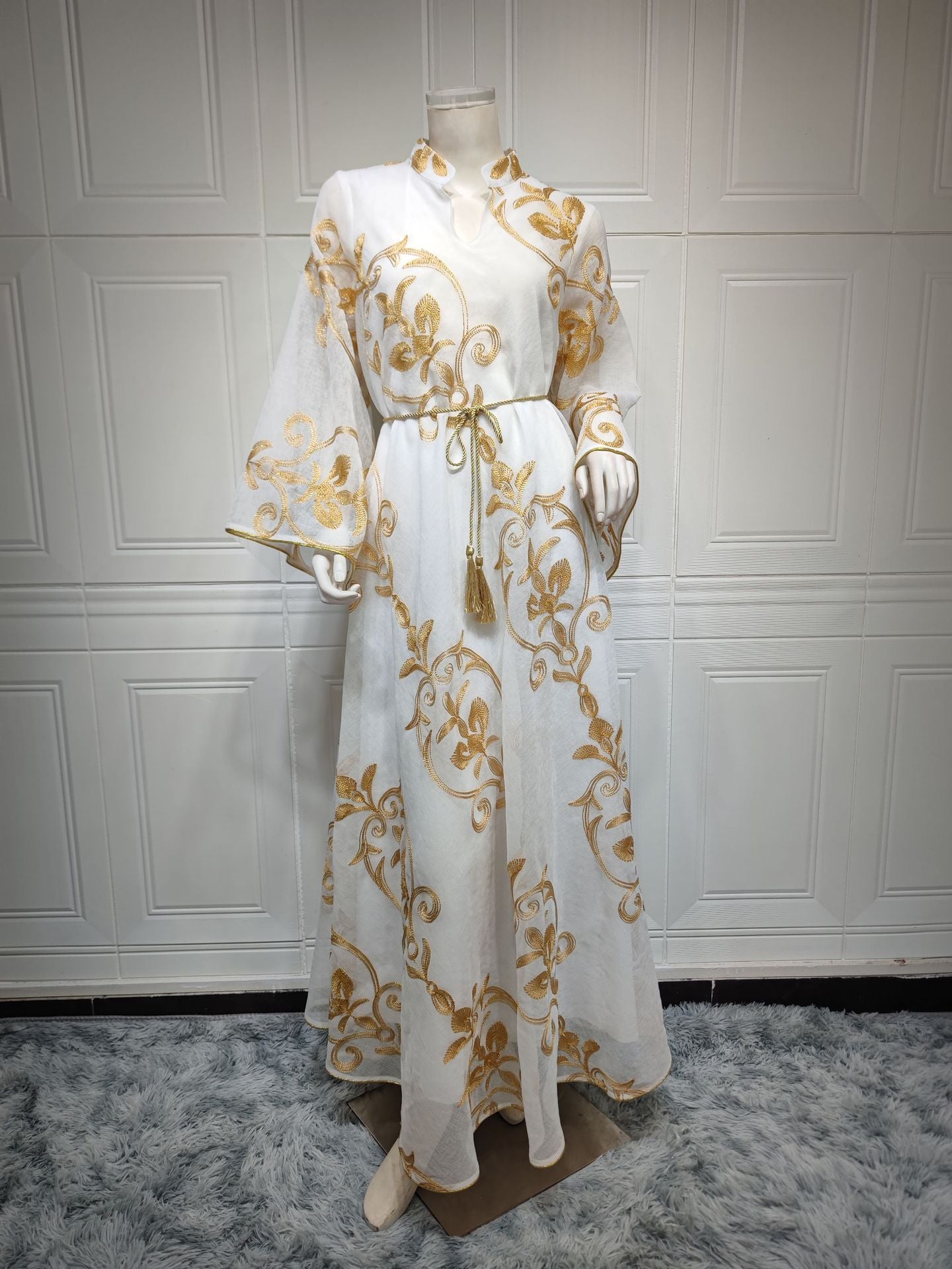 LM6650 Mesh Embroidered Maxi Dress - Elegant and Stylish