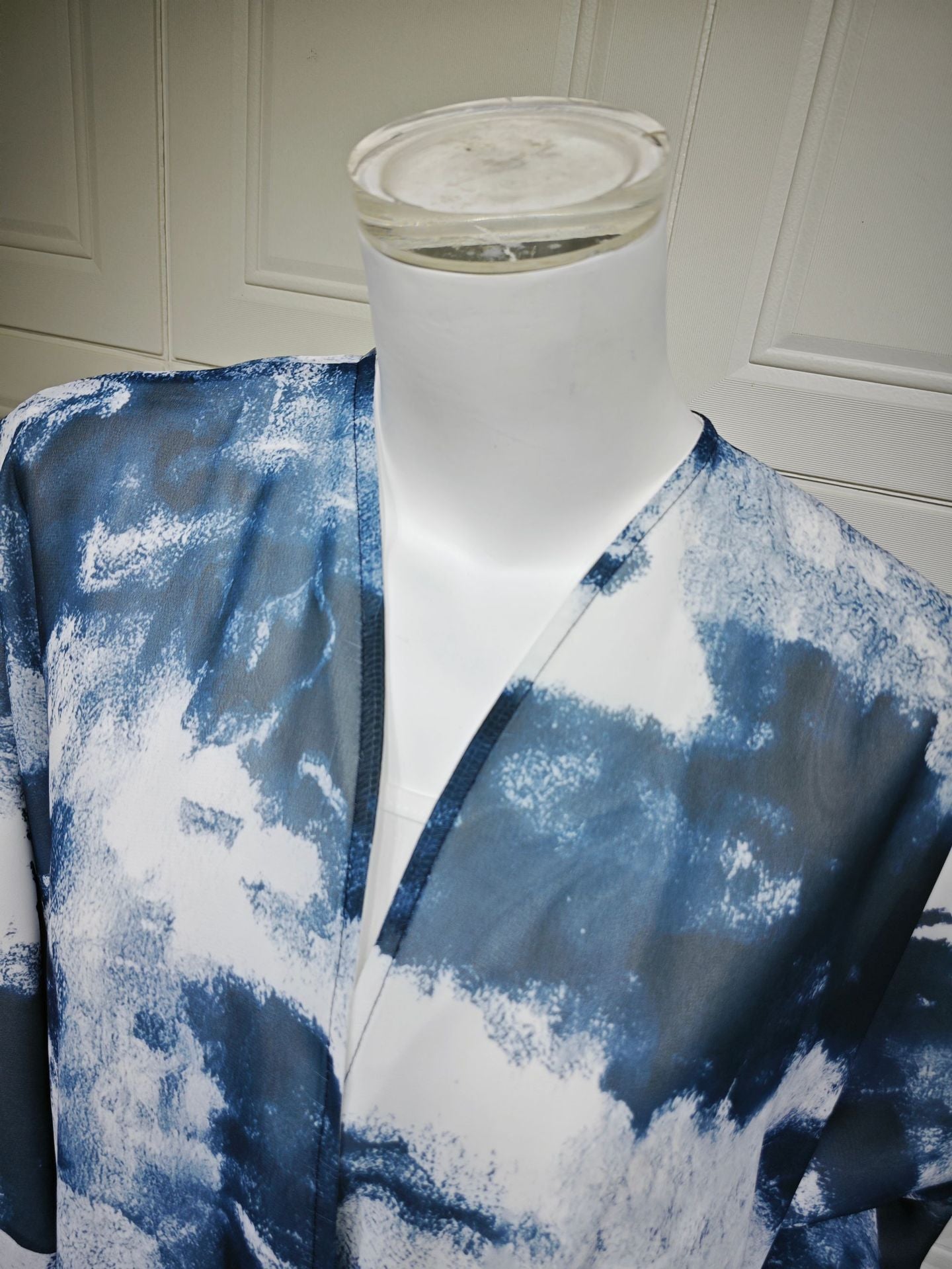 LM6638 Chiffon Printed Cardigan Two-piece Long Coat with Headscarf