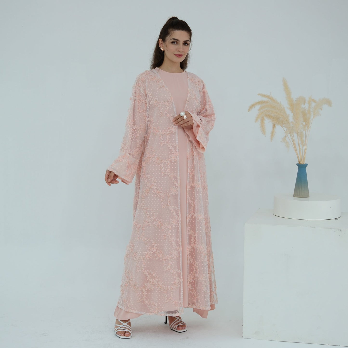 LM6622 3D flower mesh cardigan (optional headscarf and inner layer)