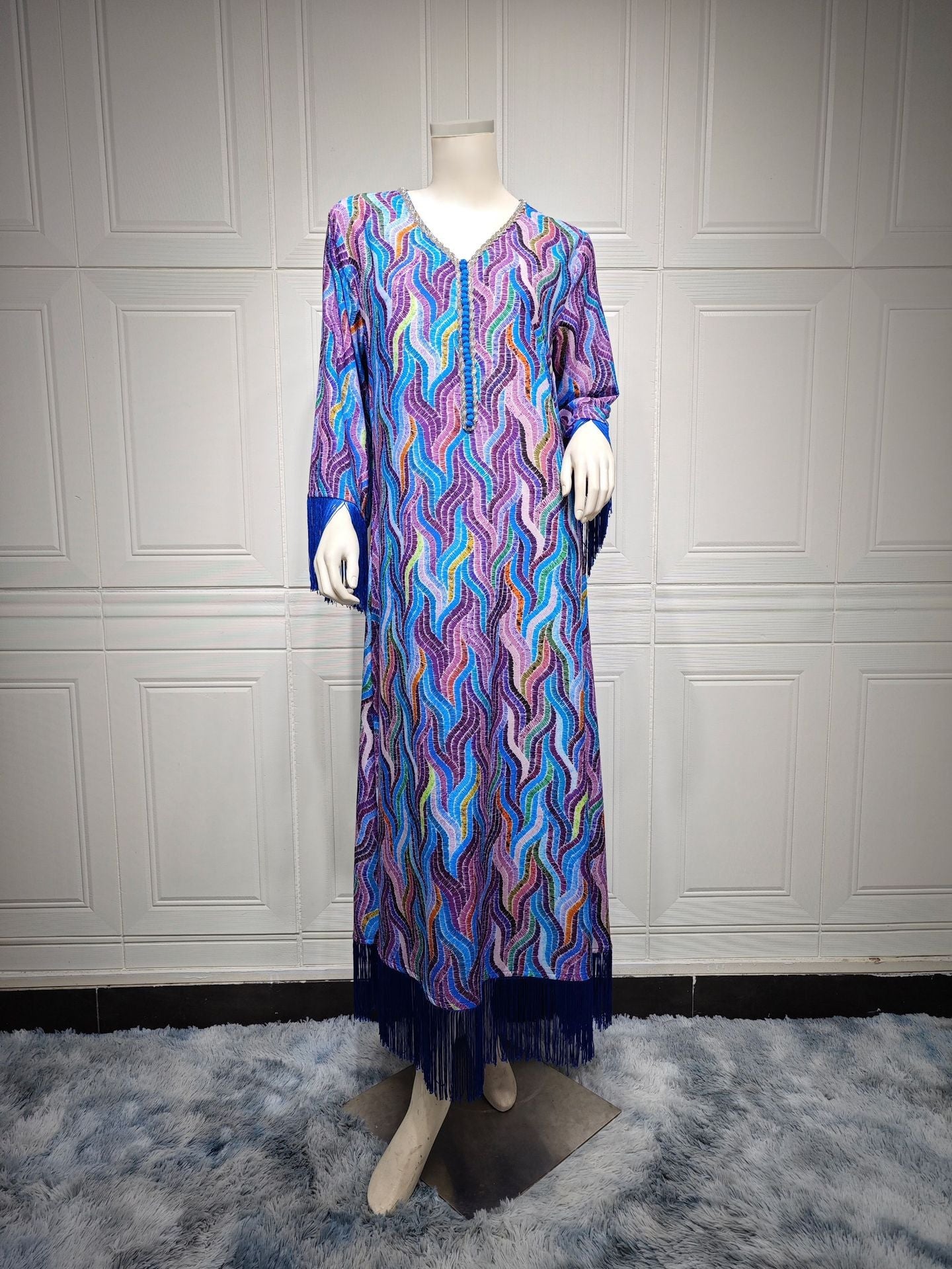 LUMAYA LUMAYA0521 Middle East Arab Dubai Muslim Robe Ladies Printed Casual Jalabiya Ethnic Clothing