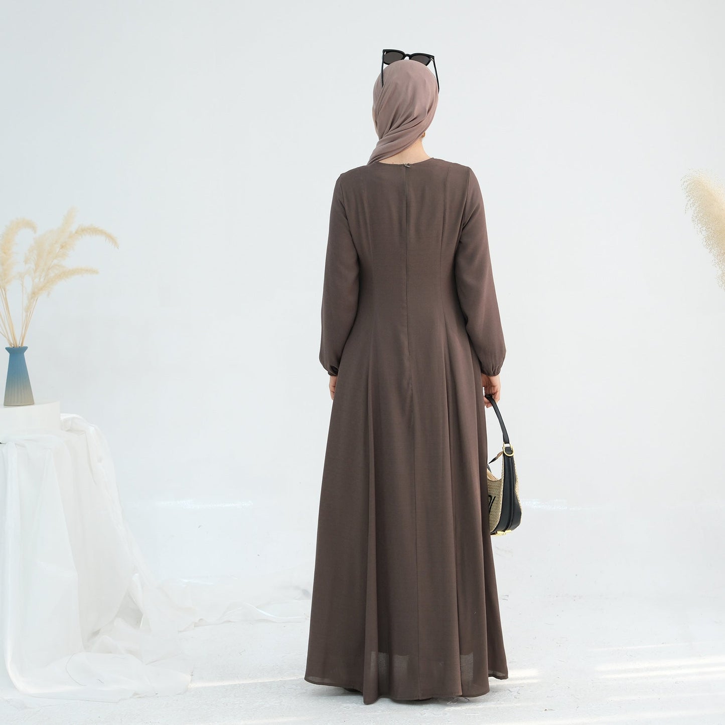 LM6632 Double Lined Simple Long Sleeve Dress