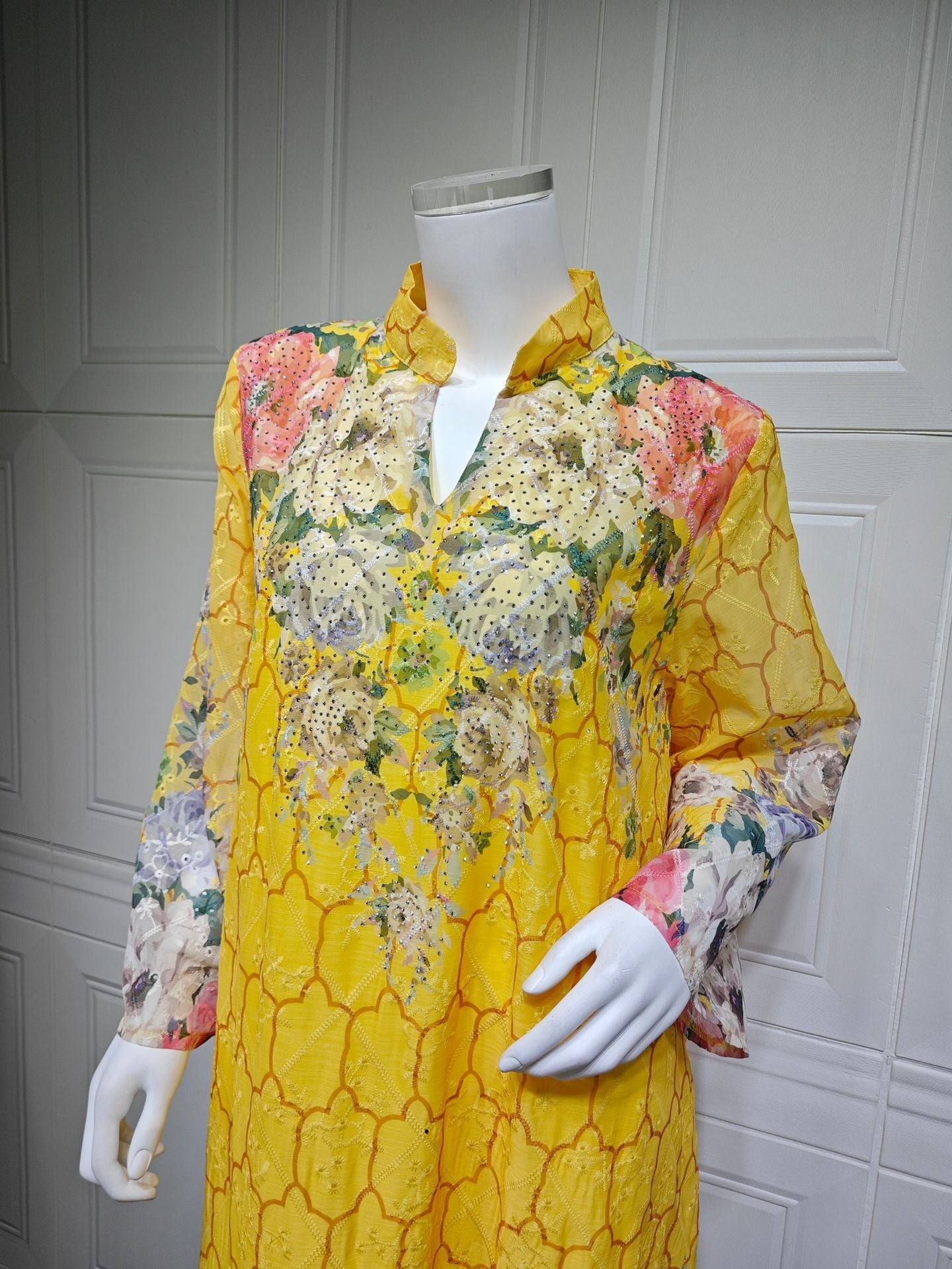 LM6636 Floral Print Embroidered Long Dress