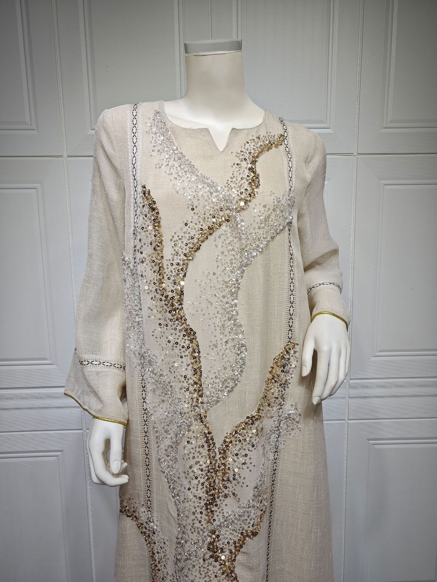 LM6637  Mesh Sequined Embroidered Long Dress