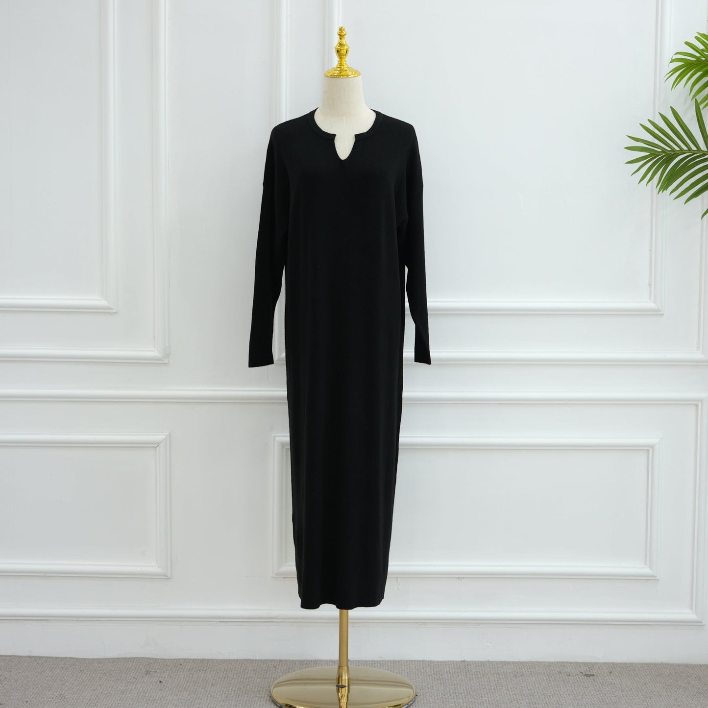 LM6598 Autumn and Winter Knitted Dress, Long Solid Color (headscarf Not Included)