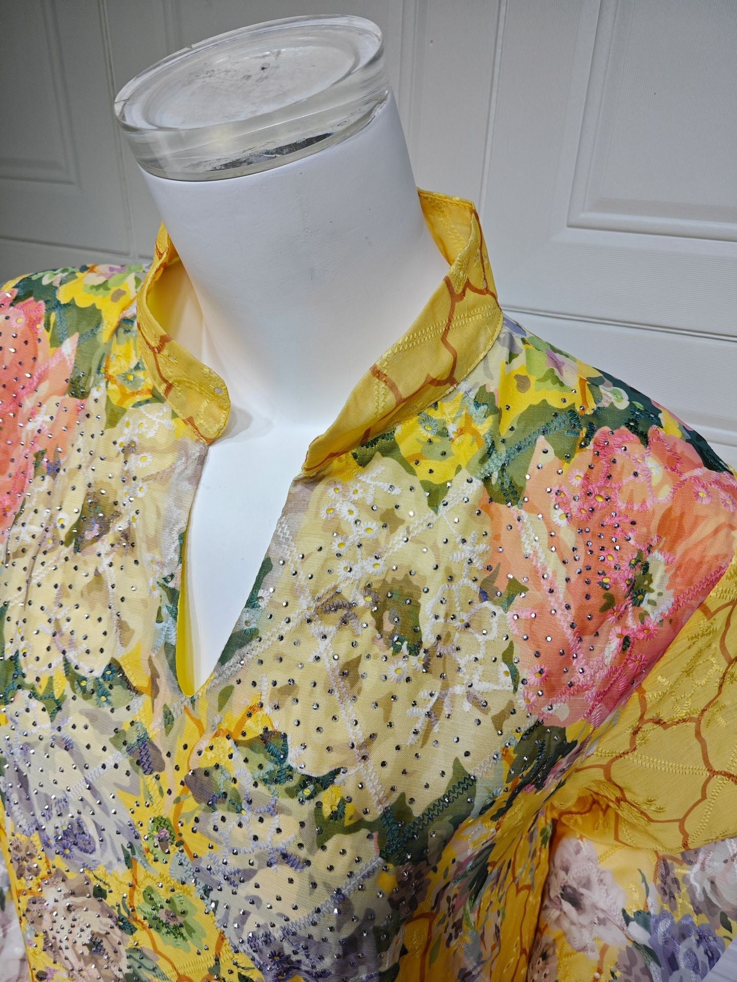 LM6636 Floral Print Embroidered Long Dress