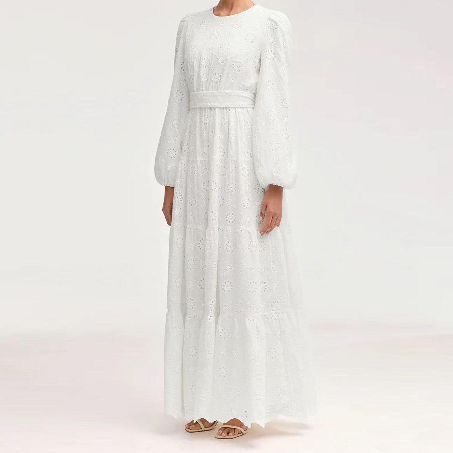 LM6630 Cotton embroidered flower long dress
