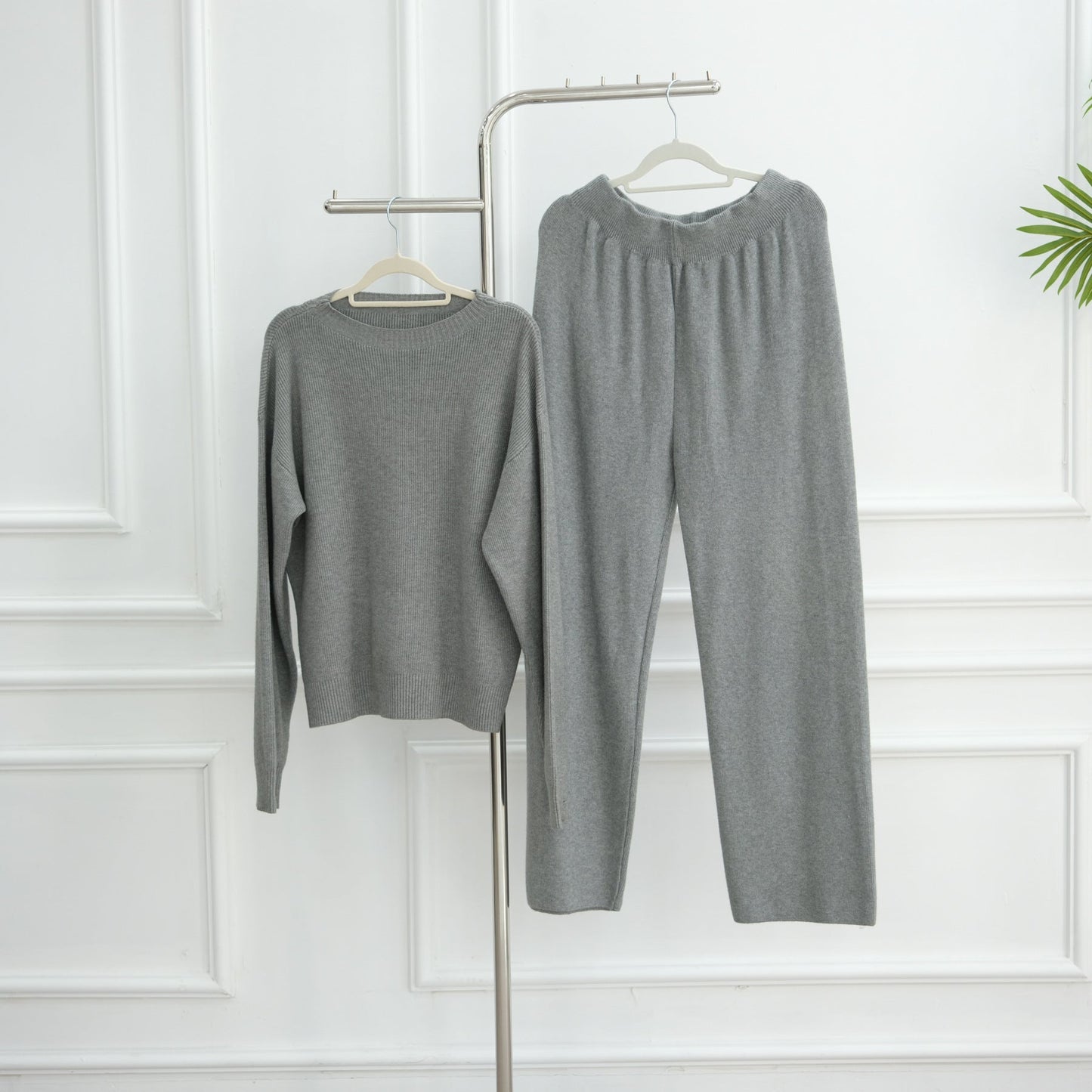 LM6595 Autumn and Winter Thickened Knitted Suit (Not Including Headscarf) | Simple Solid Color Two-Piece Suit