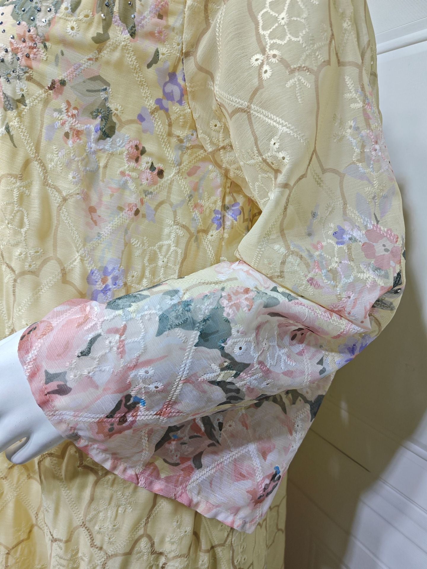 LM6636 Floral Print Embroidered Long Dress