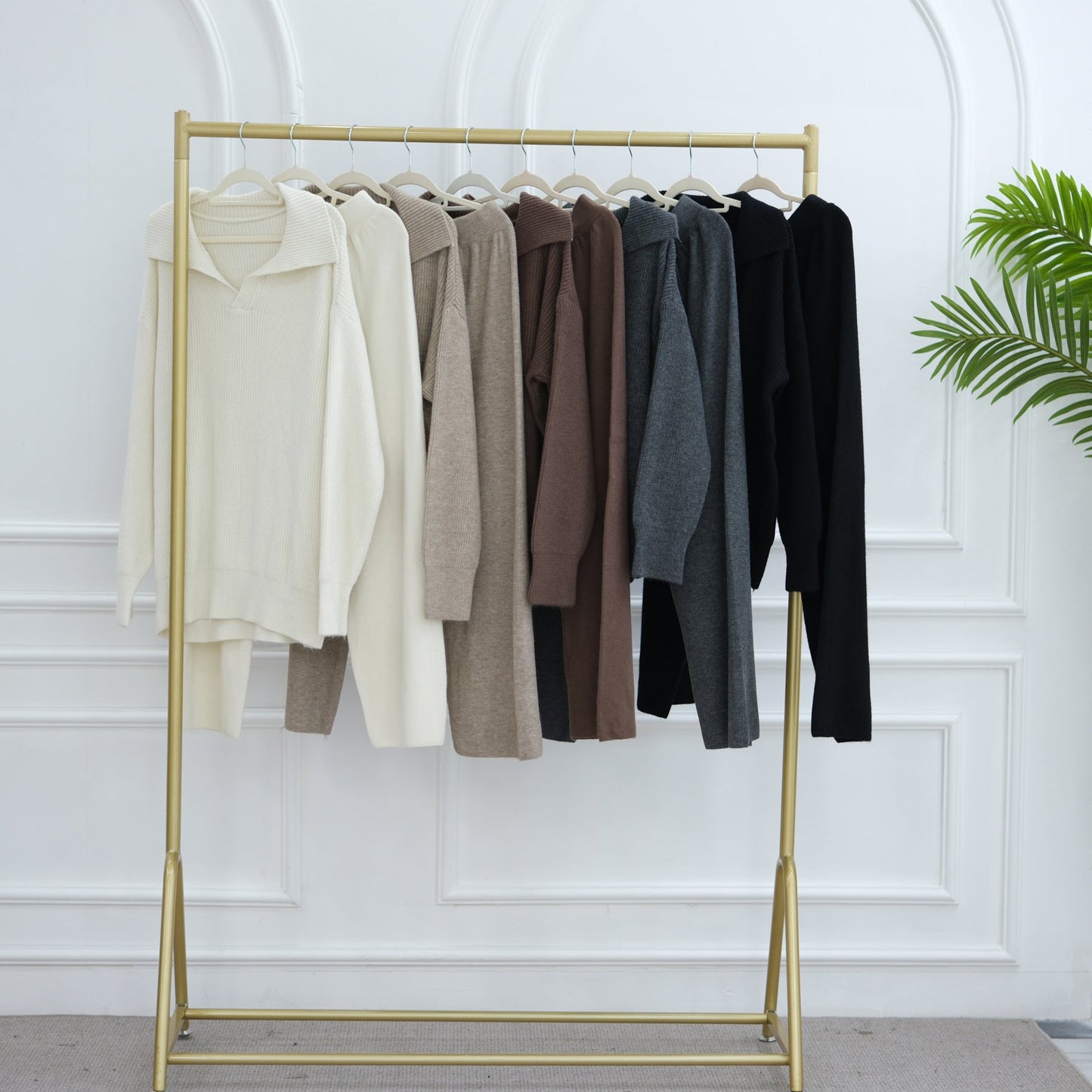 LM6594 Autumn and Winter Thickened Knitted Suit | Simple Solid Color Two-piece Suit