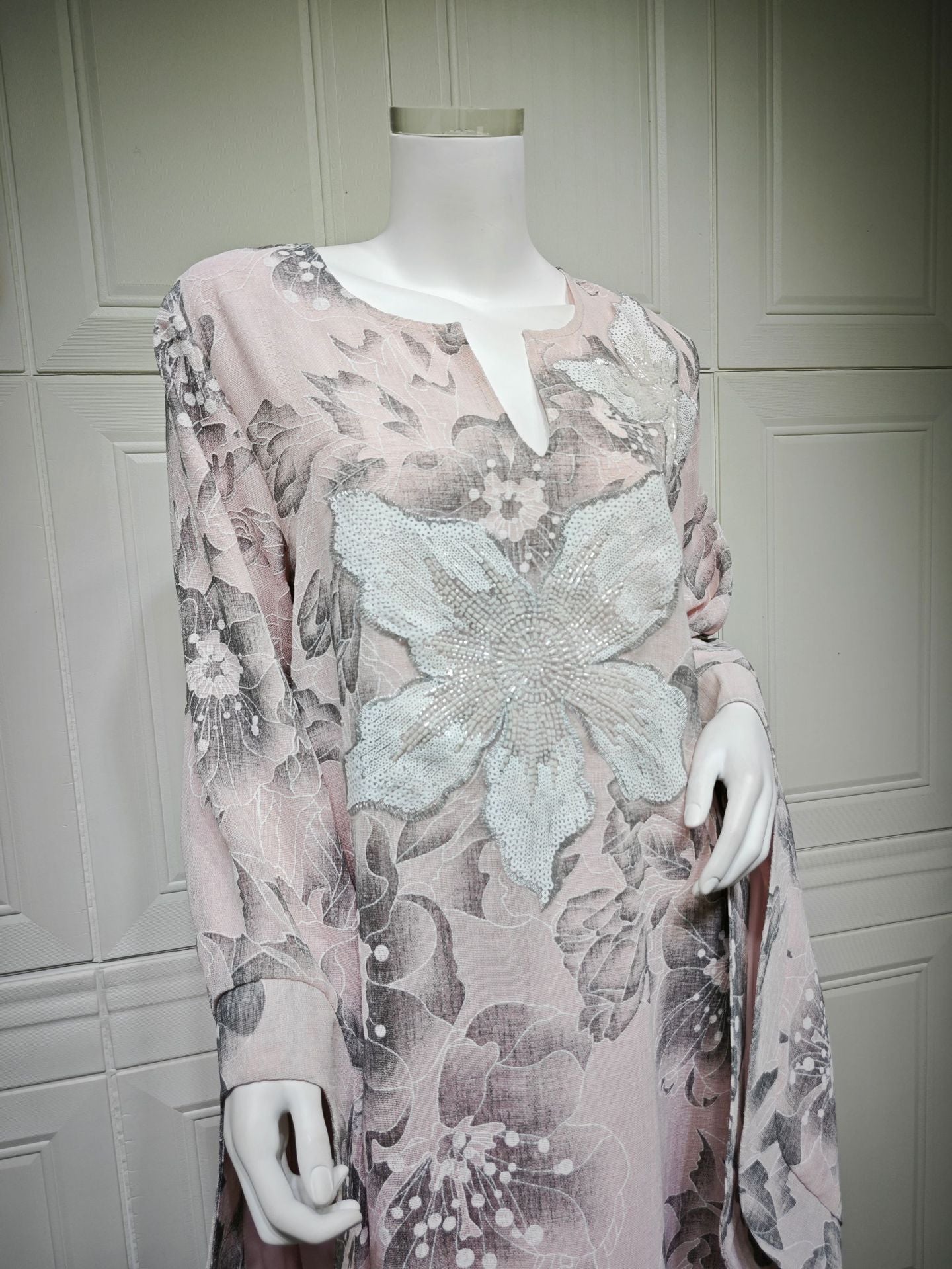 LM6639 Floral Appliqué Embroidered Long Dress