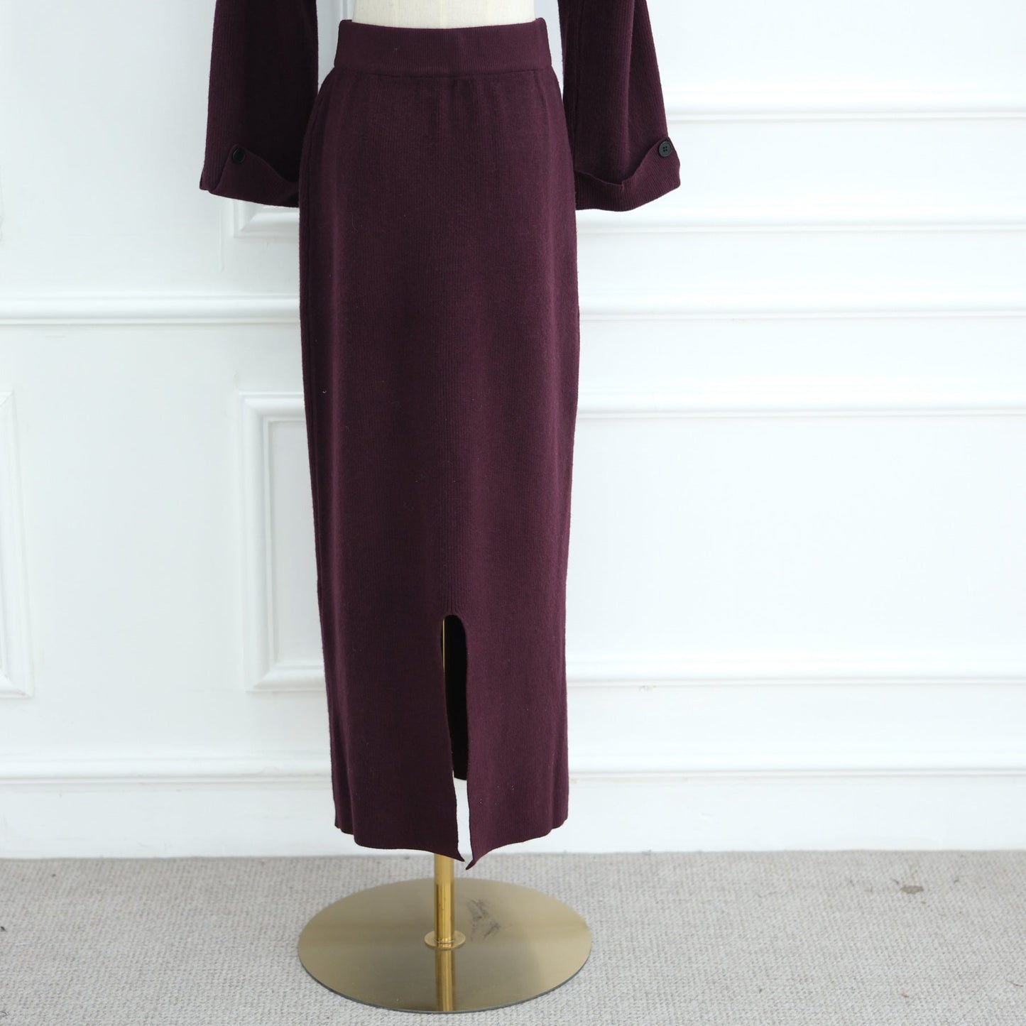LM6597 Autumn and winter thickened knitted suit solid color two-piece suit (excluding headscarf) top + skirt