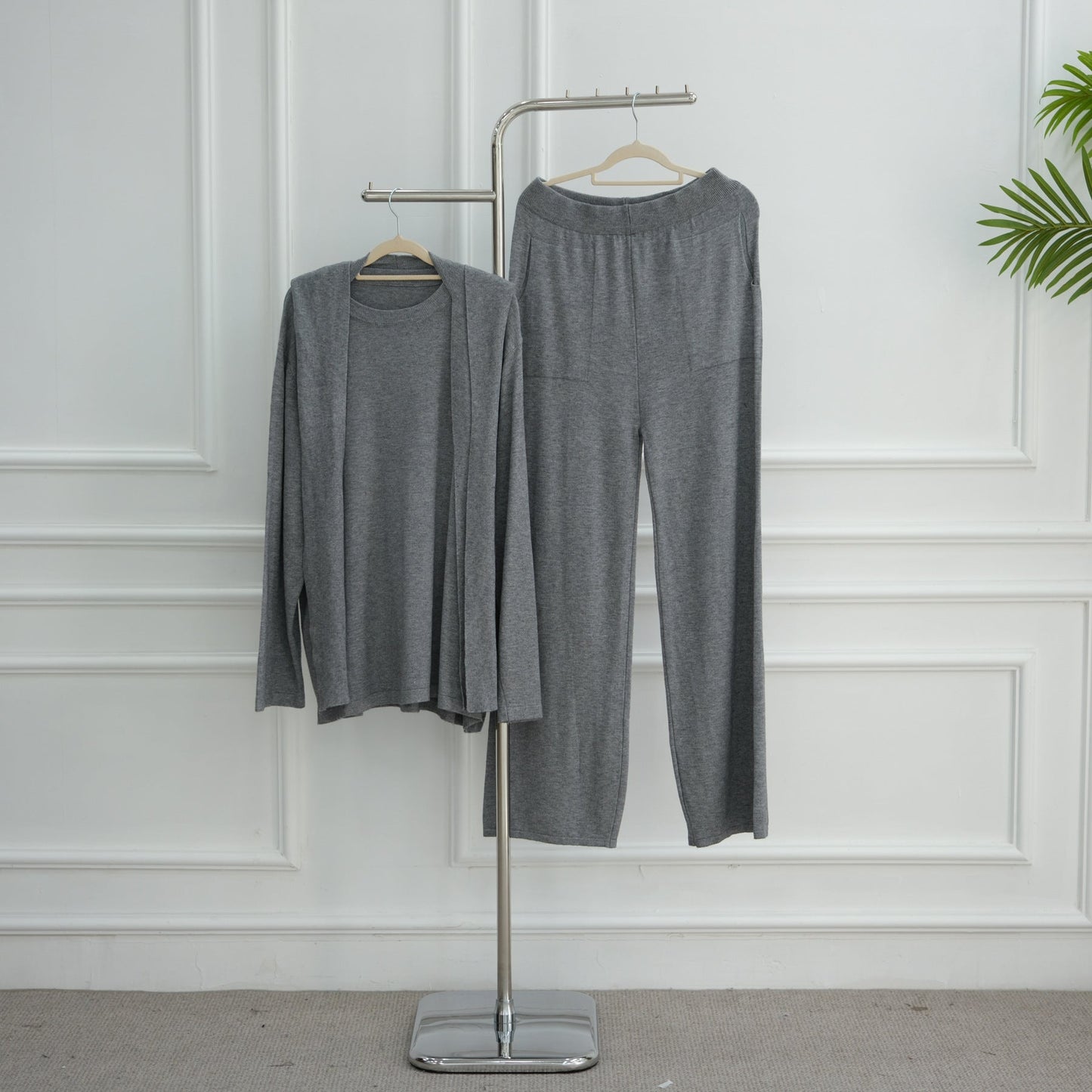 LM6593 Soft knitted home set | Simple solid color two-piece set